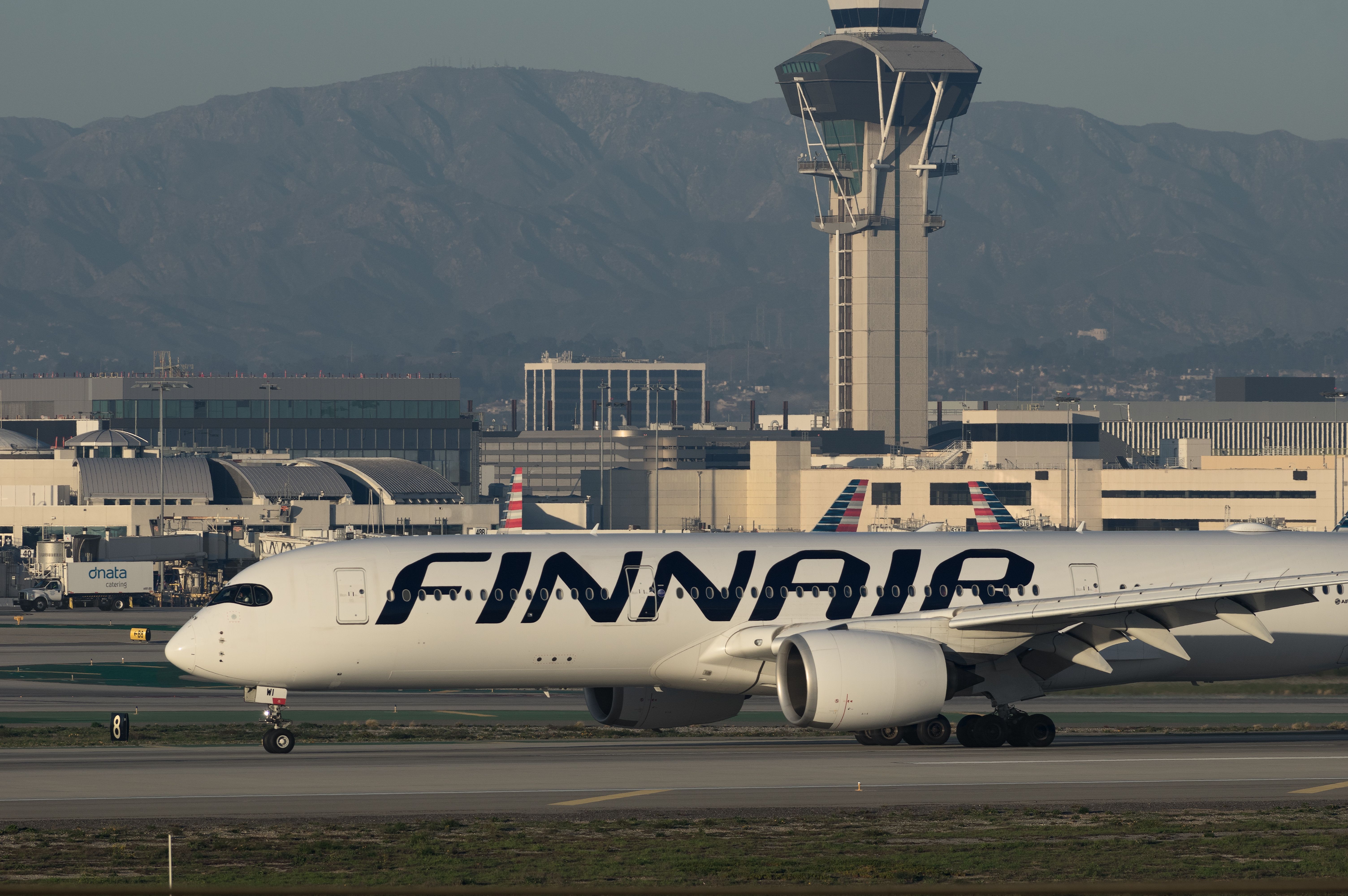 Finnair Airbus A350-941 with registration OH-LWI shown taxiing LAX, Los Angeles International Airport.