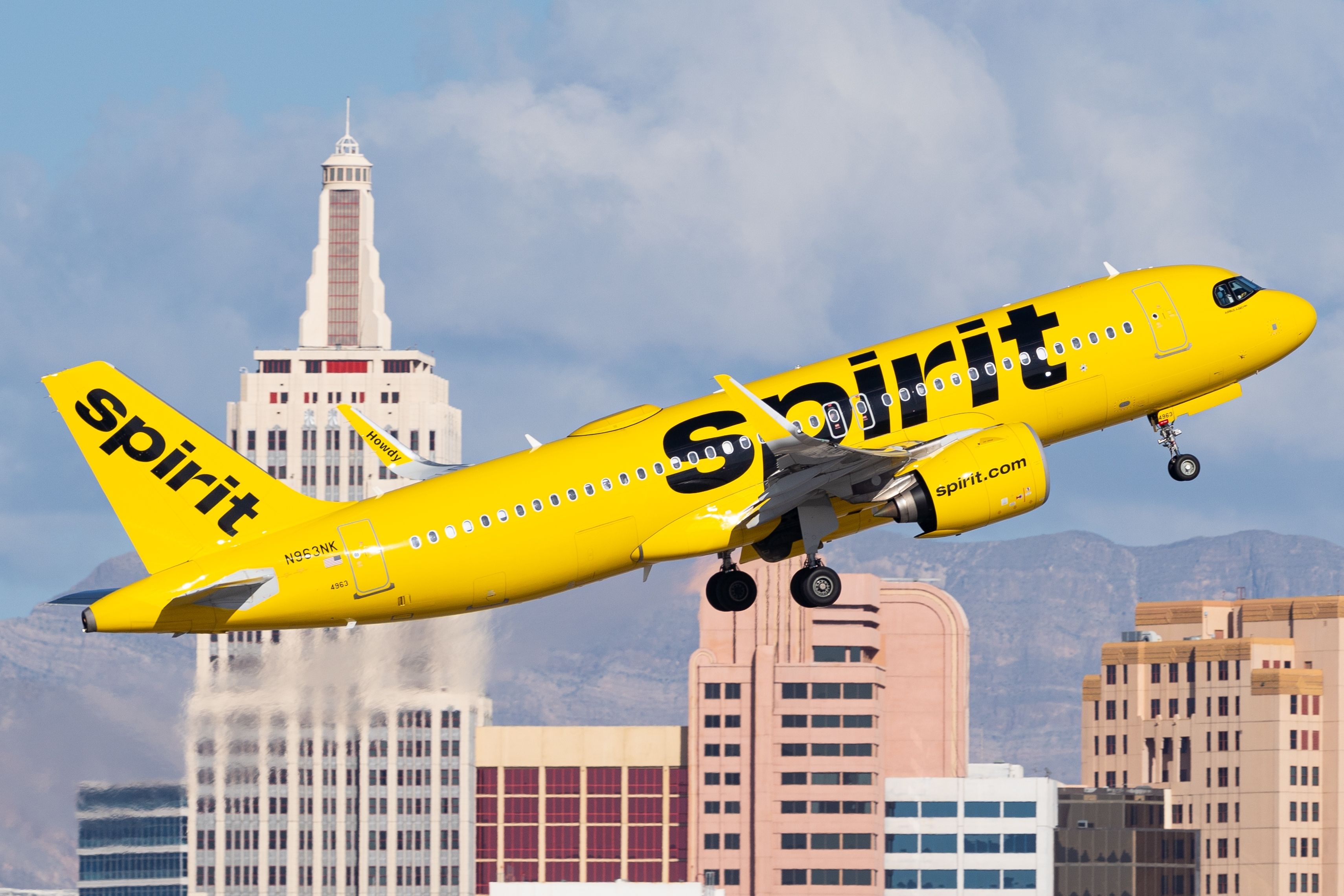 Spirit Airlines Airbus A320neo (N963NK) taking off from Harry Reid International Airport.