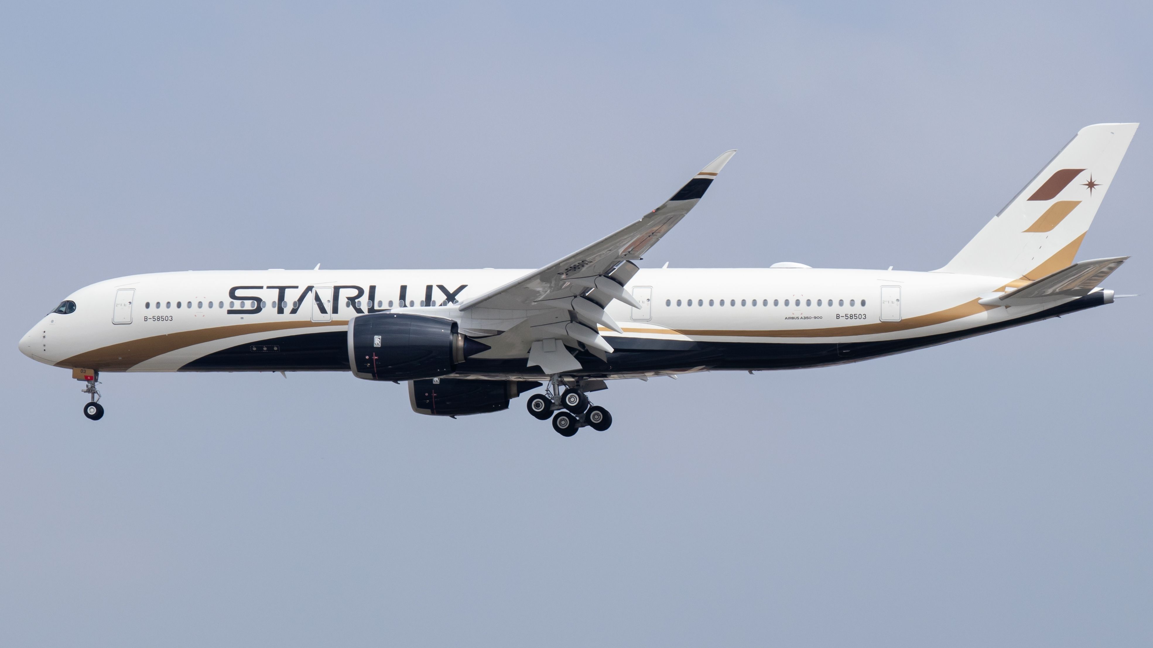 STARLUX Airlines Airbus A350-900 landing at Los Angeles International Airport LAX shutterstock_2294198927