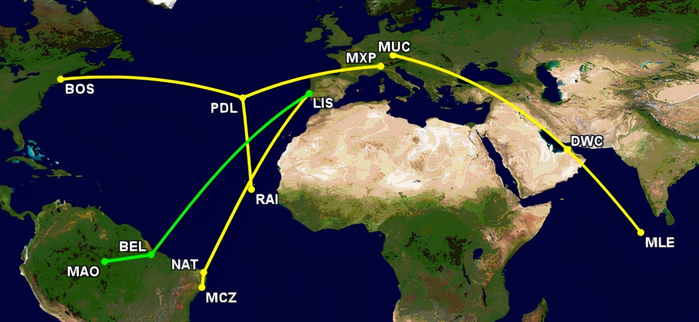 The five longest A321 1-stop routes November 2024