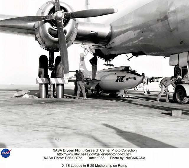 The X planes had originally been lowered into a loading pit and the launch aircraft towed over the pit, where the rocket plane was hoisted by belly straps into the bomb bay.