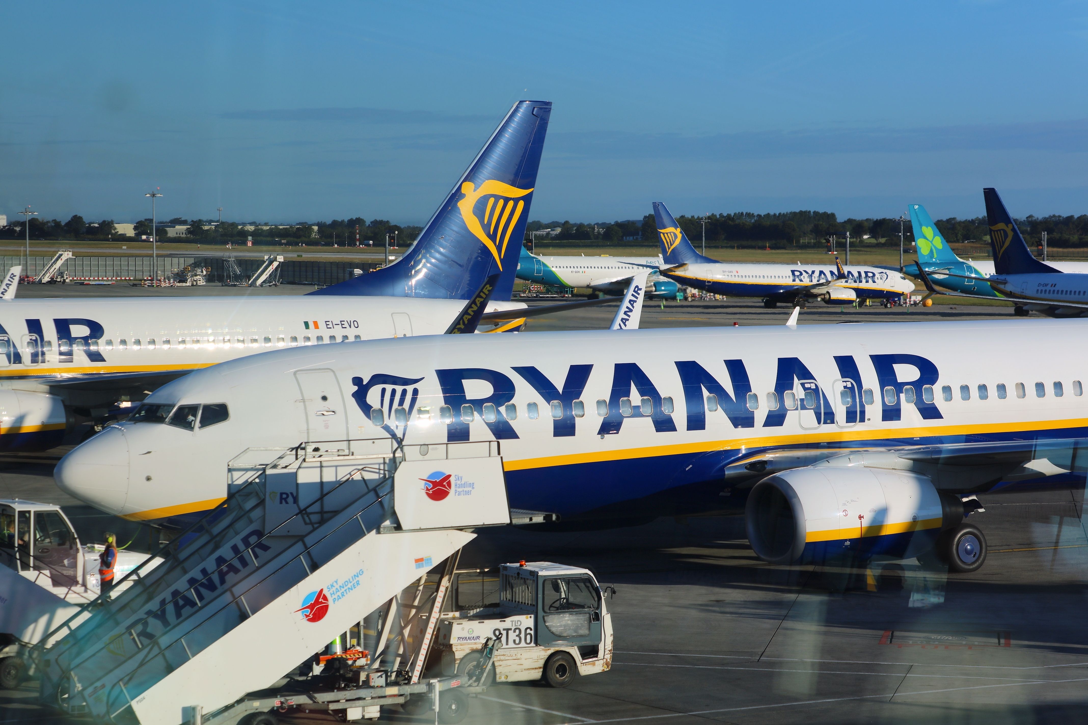 Aer Lingus and Ryanair aircraft at Dublin Airport DUB shutterstock_2505357619