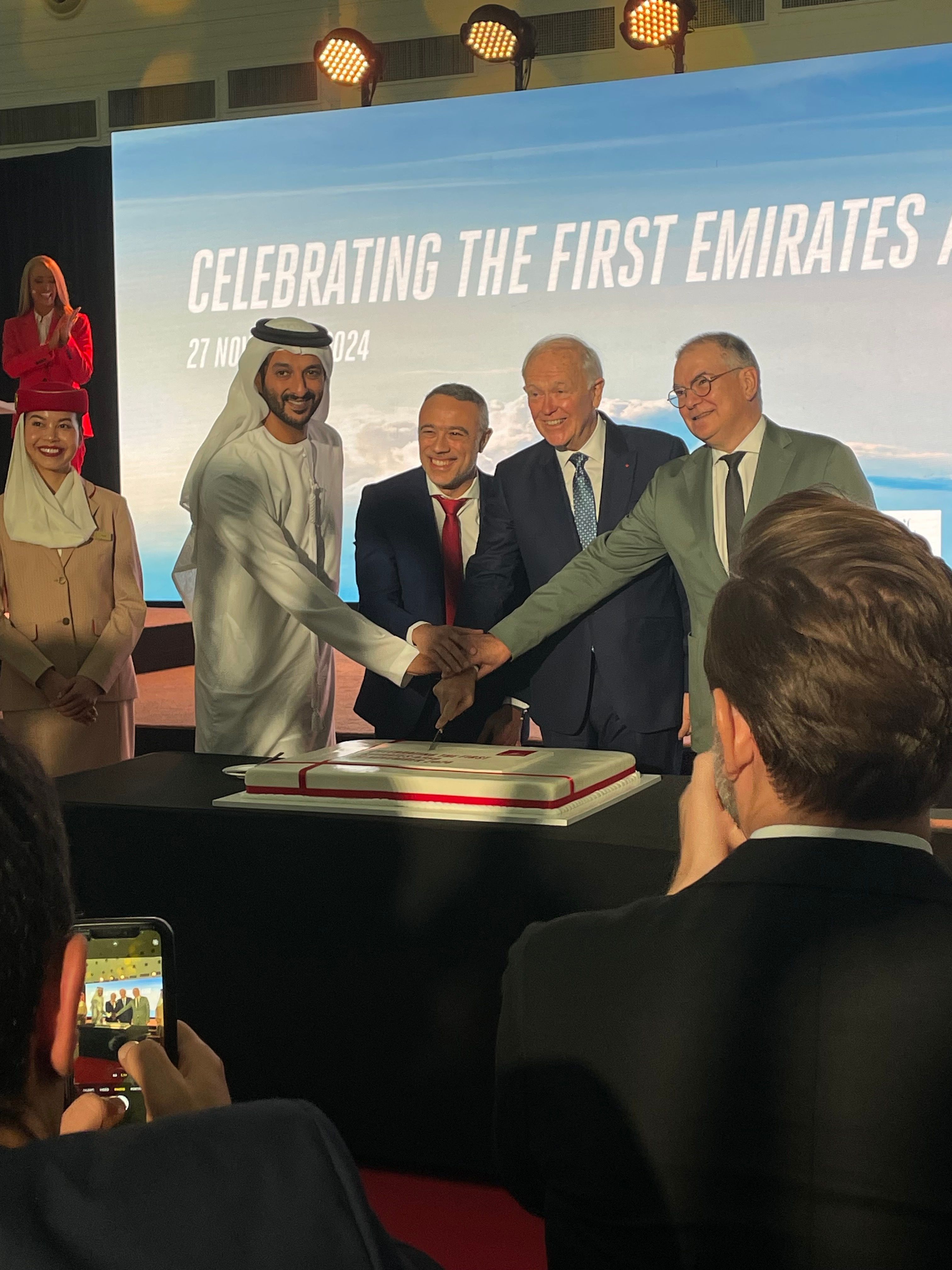 Airbus, Emirates, and Rolls-Royce executives at the delivery of the first A350-900 to Emirates