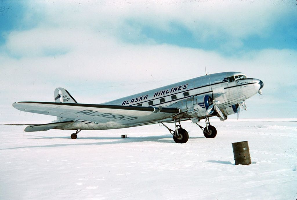 Alaska-Airlines-plane-and-on-the-sea-ice-Tigvariak-Island-January-01-1949