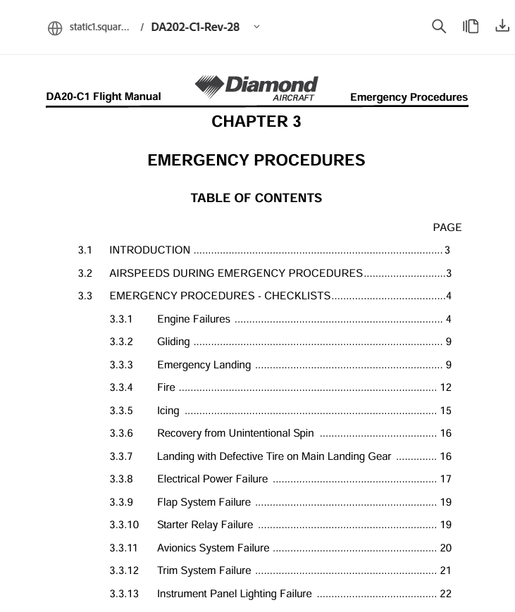 DA20 flight manual emergency procedures
