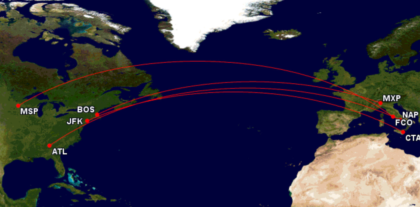 Delta Air Lines network to Italy in summer 2025