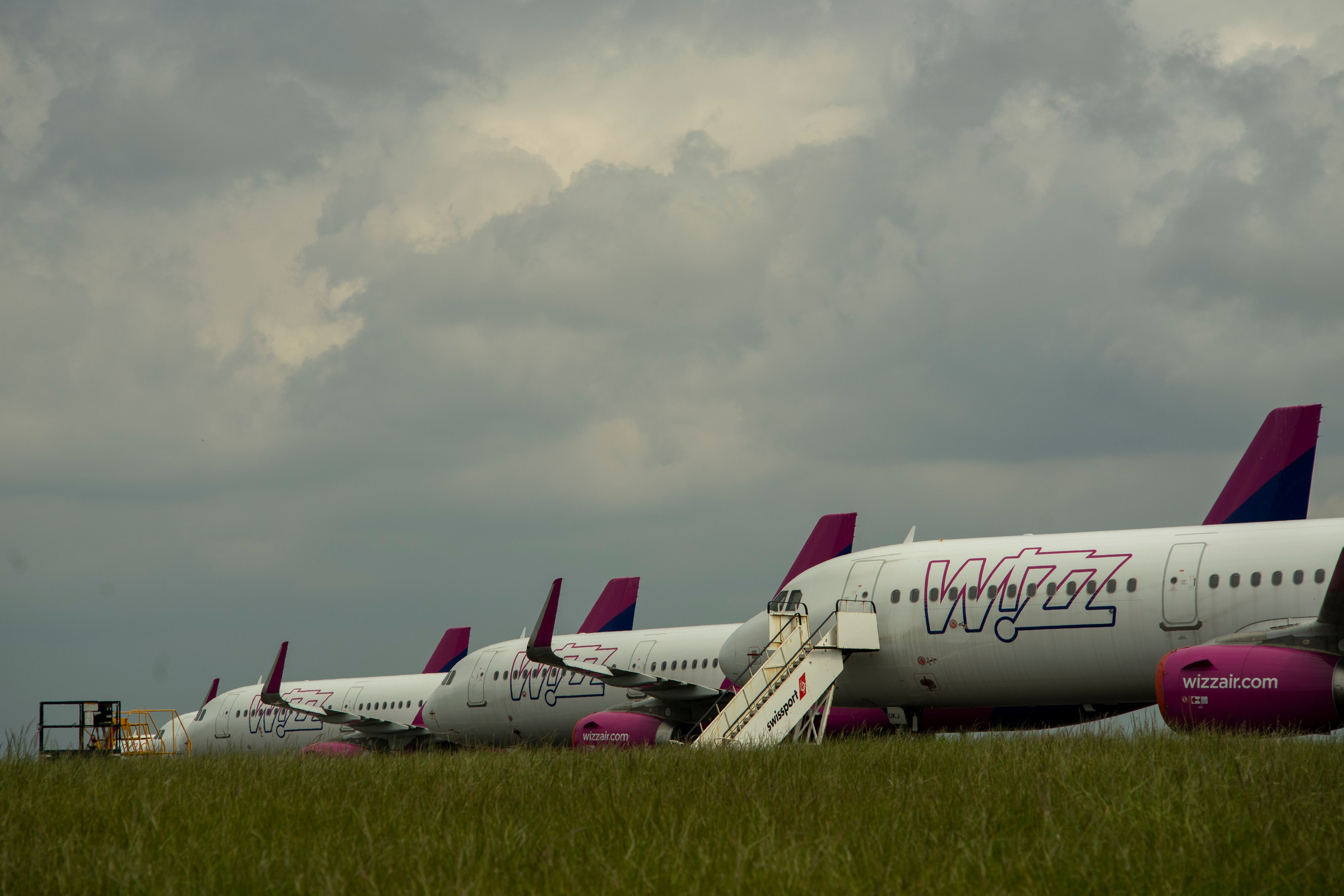 Grounded Wizz Air aircraft in Wales shutterstock_1974302321