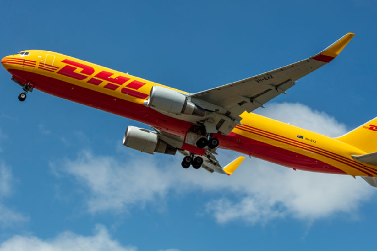 DHL cargo plane flying