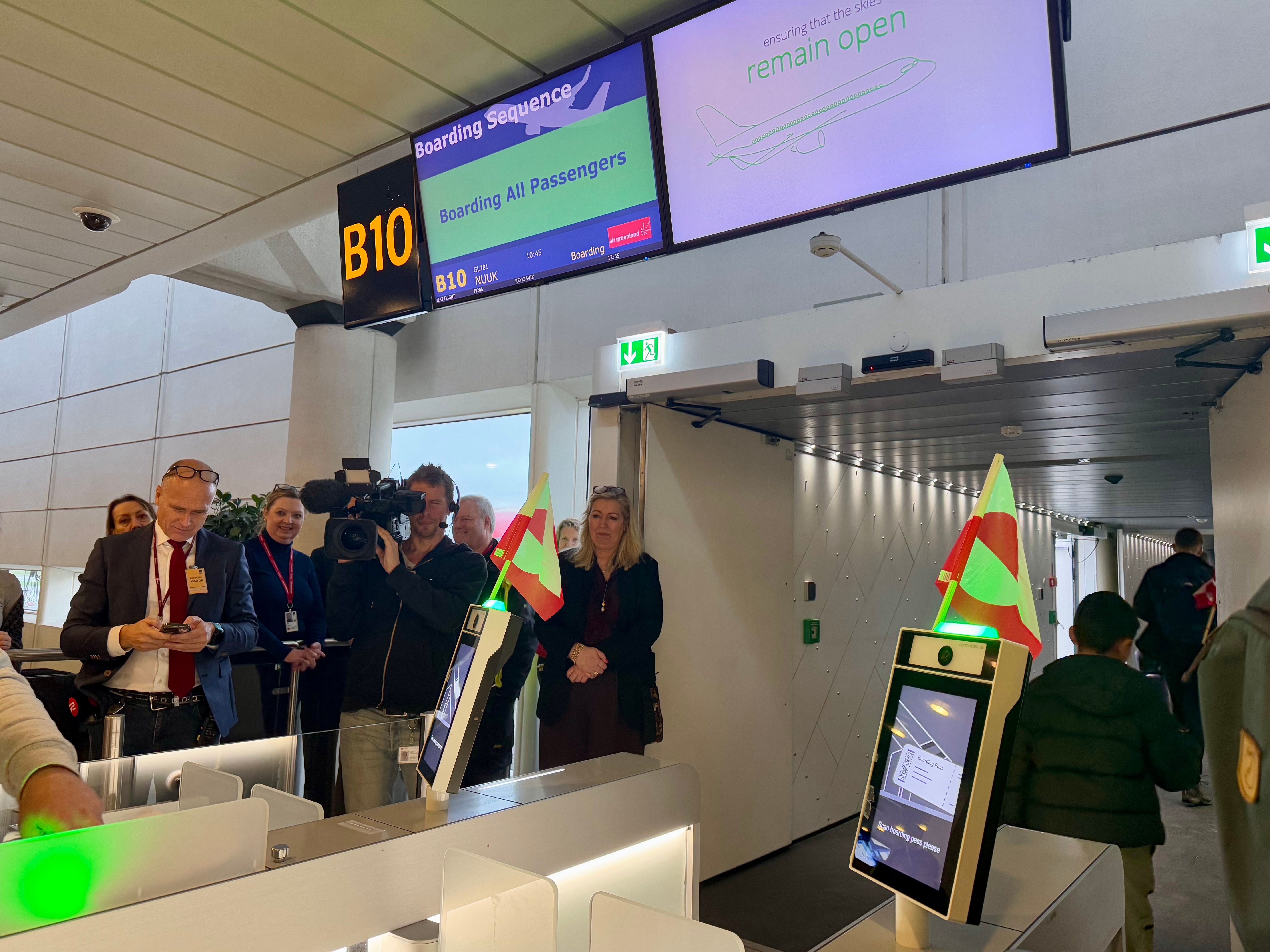 Boarding gates at inaugural flight from Copenhagen to Nuuk on an Air Greenland Airbus A330neo