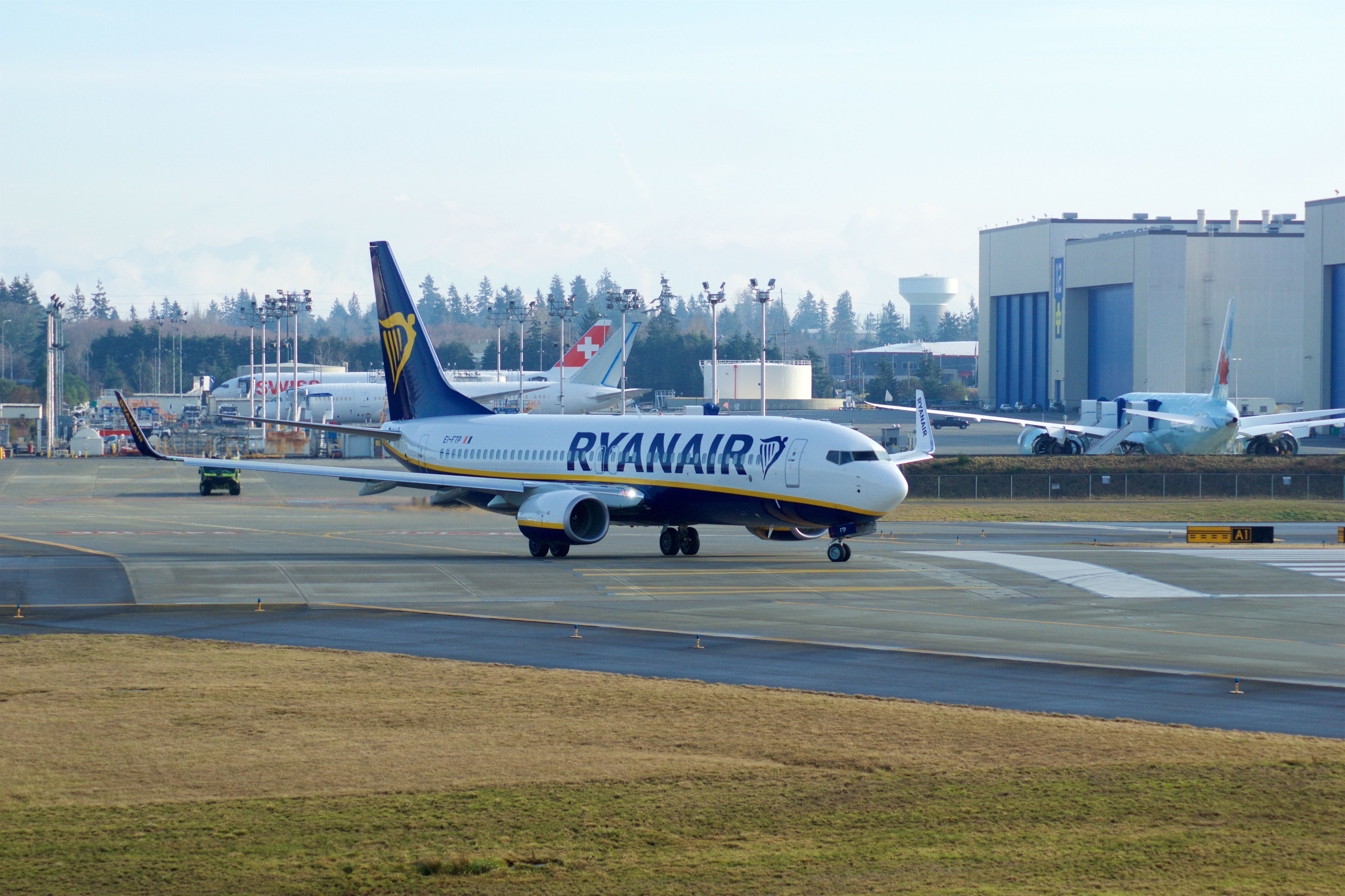 Ryanair Boeing 737-800 taxiing at Seattle Paine Field International Airport PAE shutterstock_665643556