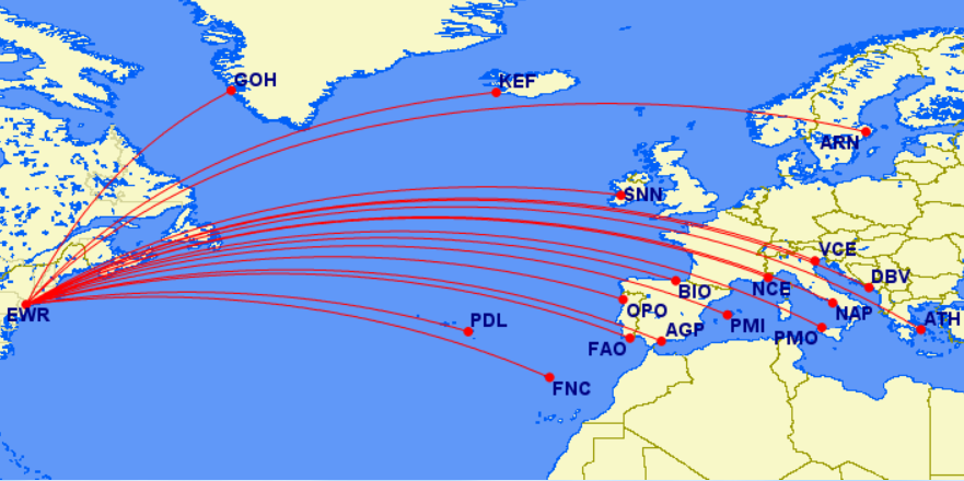 UA EWR seasonal routes