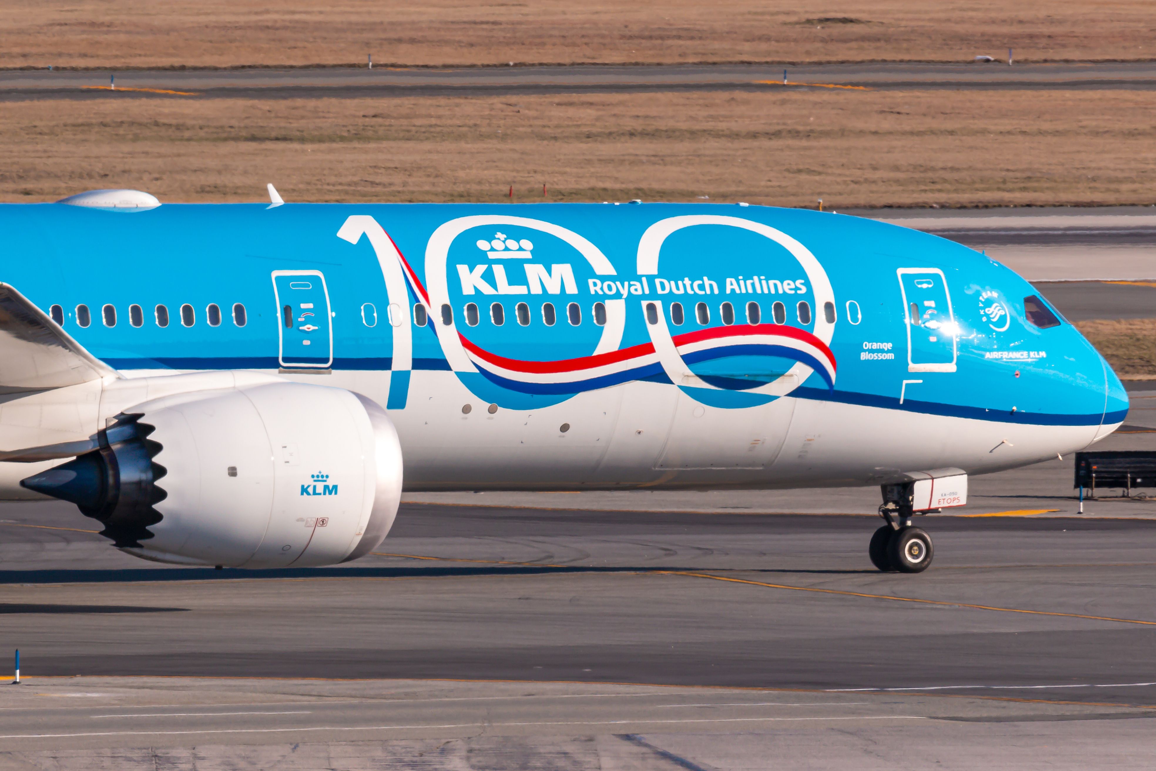 KLM Royal Dutch Airlines Boeing 787 Dreamliner airplane at New York John F. Kennedy airport (JFK) in the USA