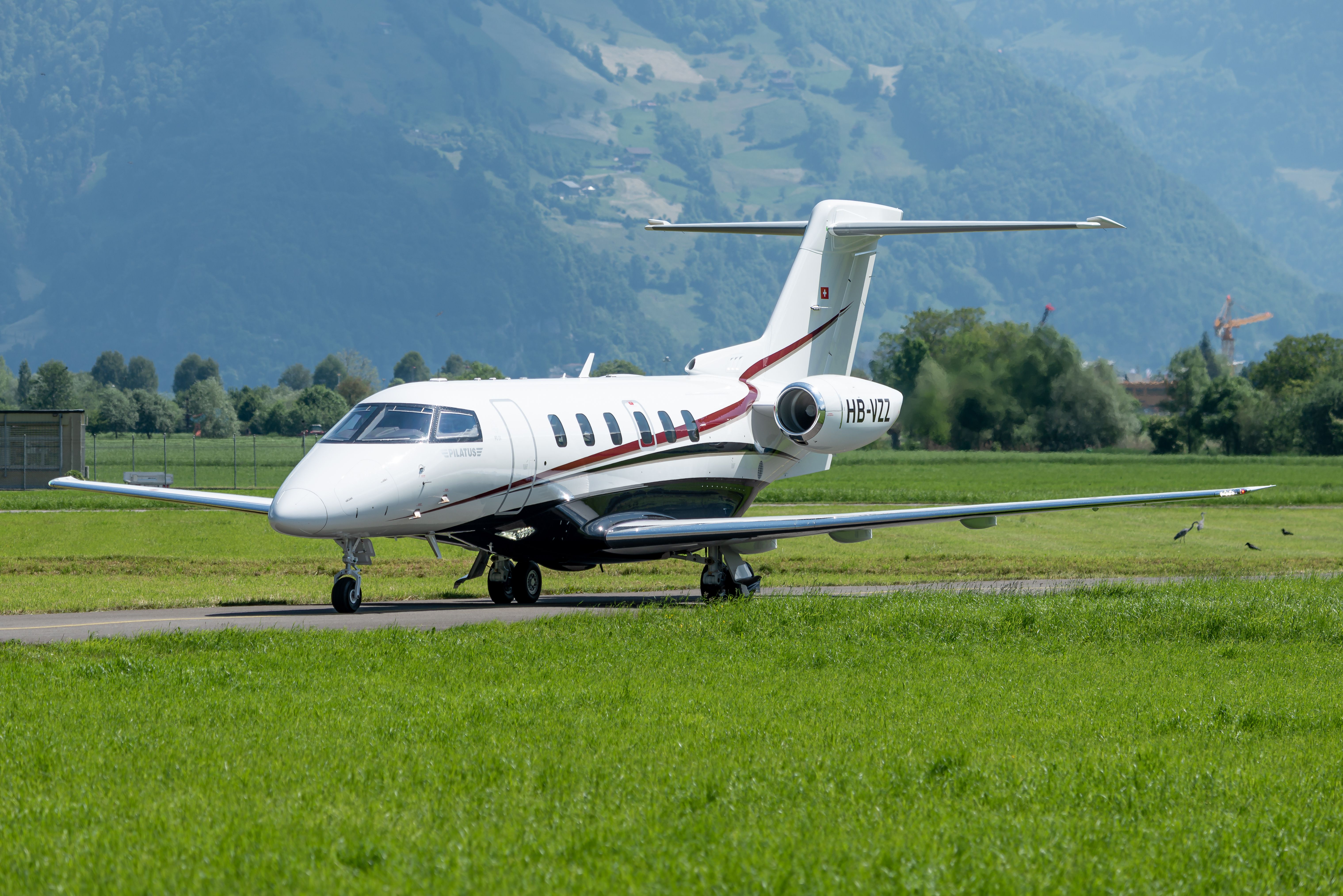 A Pilatus PC-24 is taxiing