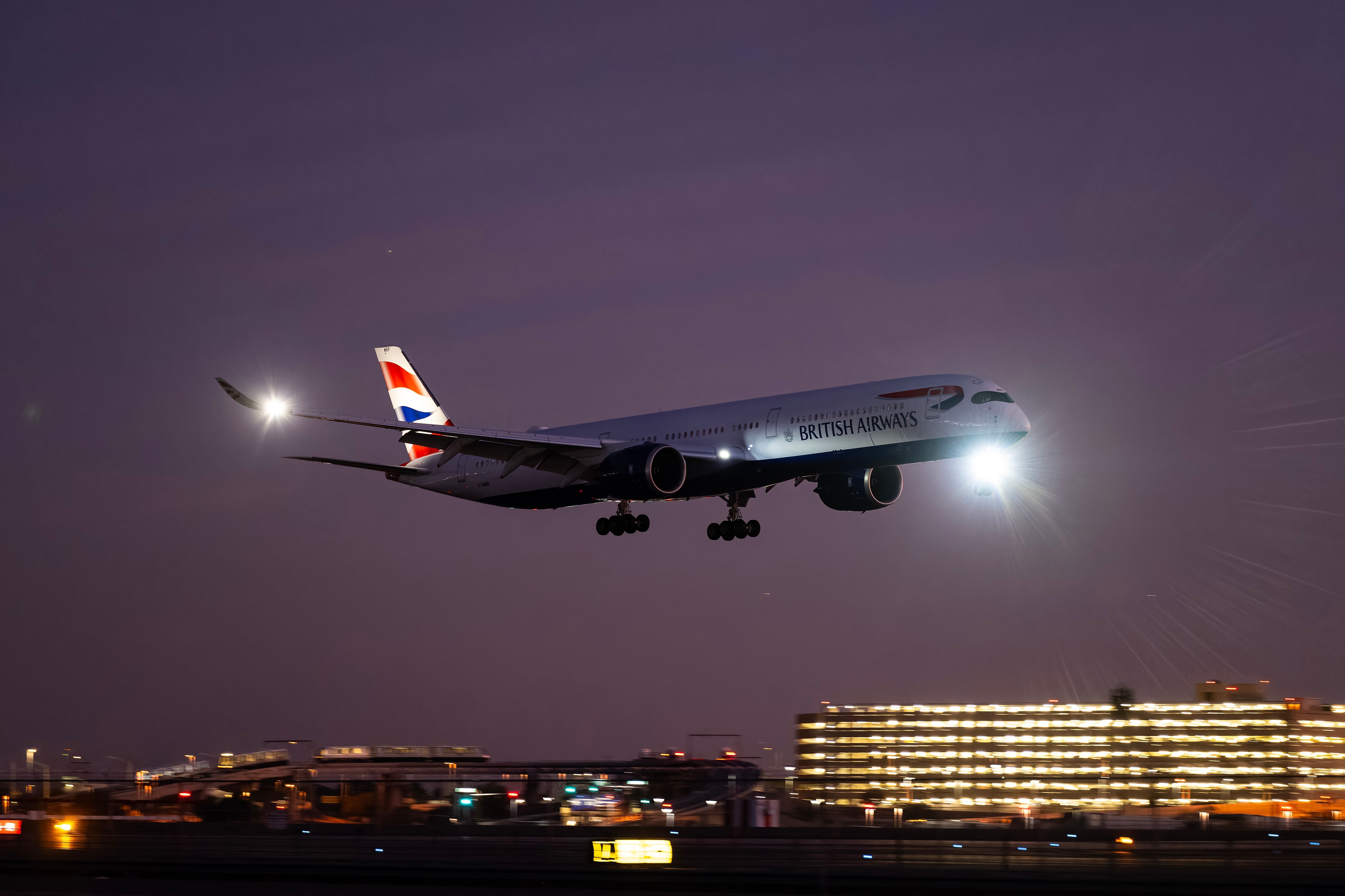 British Airways Airbus A350 Landing In Phoenix At Night