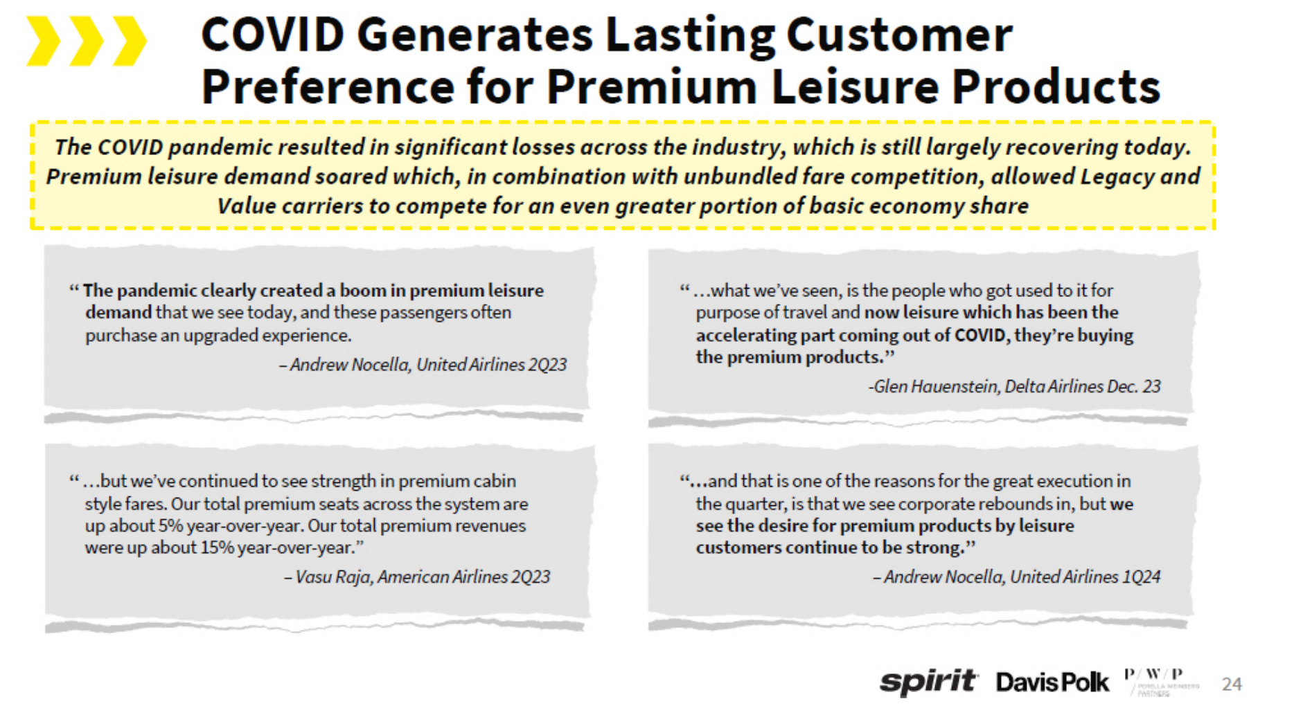 Spirit Airlines quoting US airline executives on premium demand