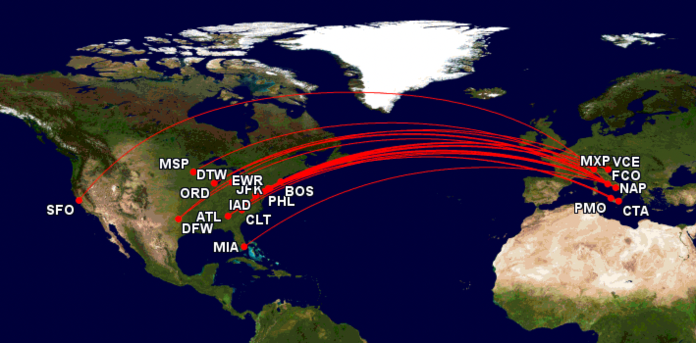 US Airlines' flights to Italy in summer of 2025