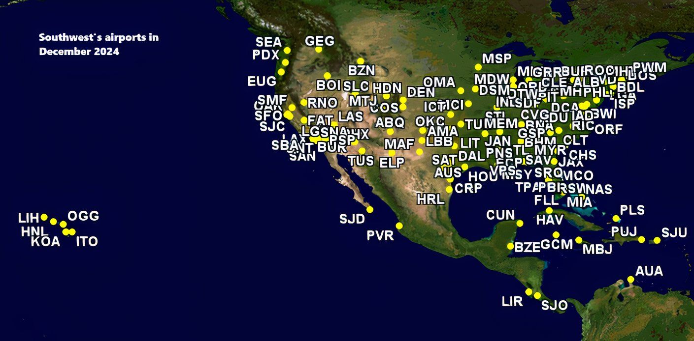 WN airport network December 2024