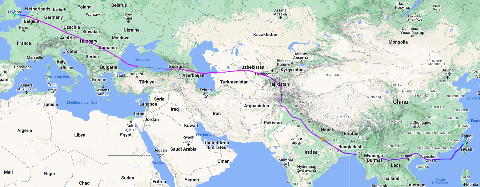 China Airlines Taipei London Route Map