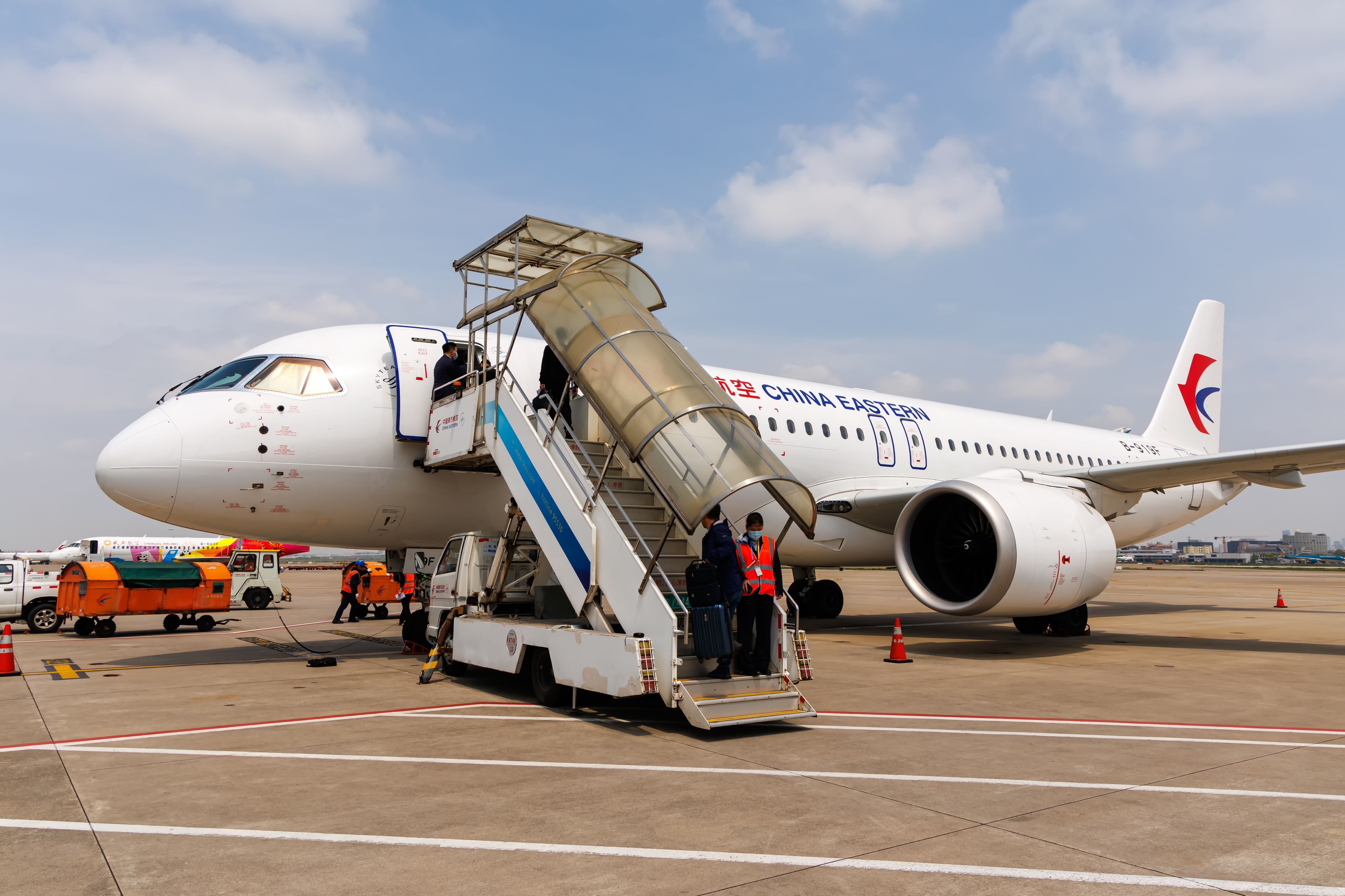 China Eastern COMAC C919 on the ground in Shanghai shutterstock_2505300803