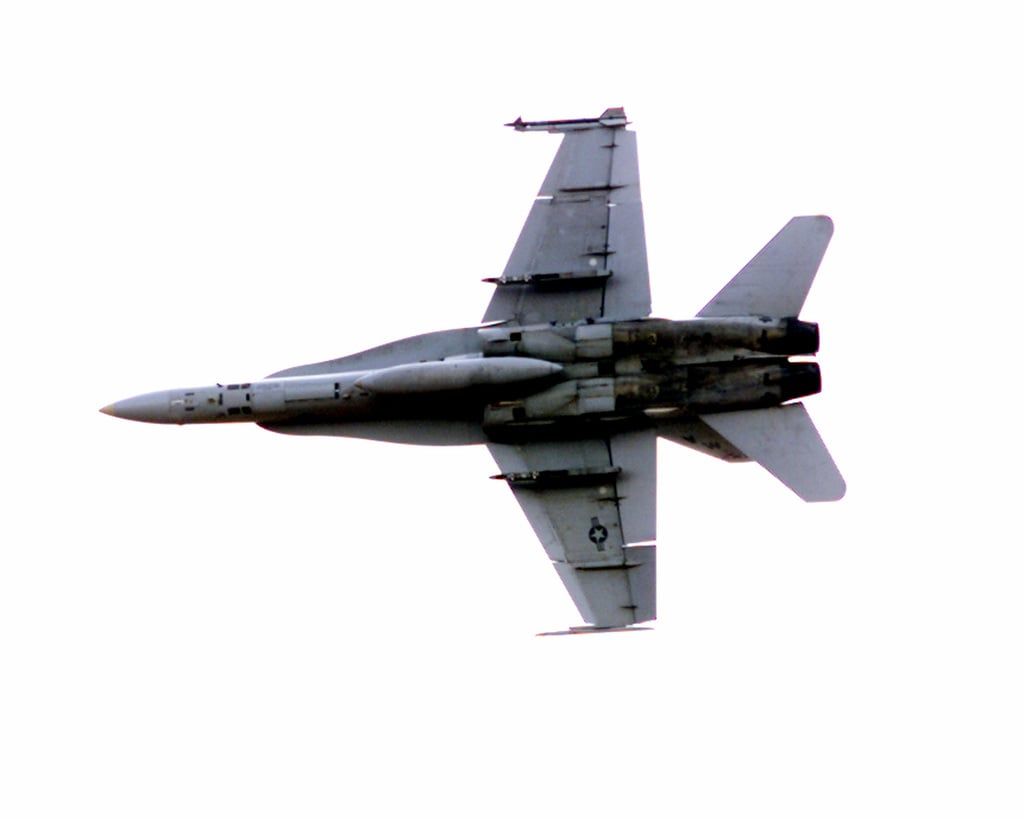 Photo of an F-18 Hornet as seen from below