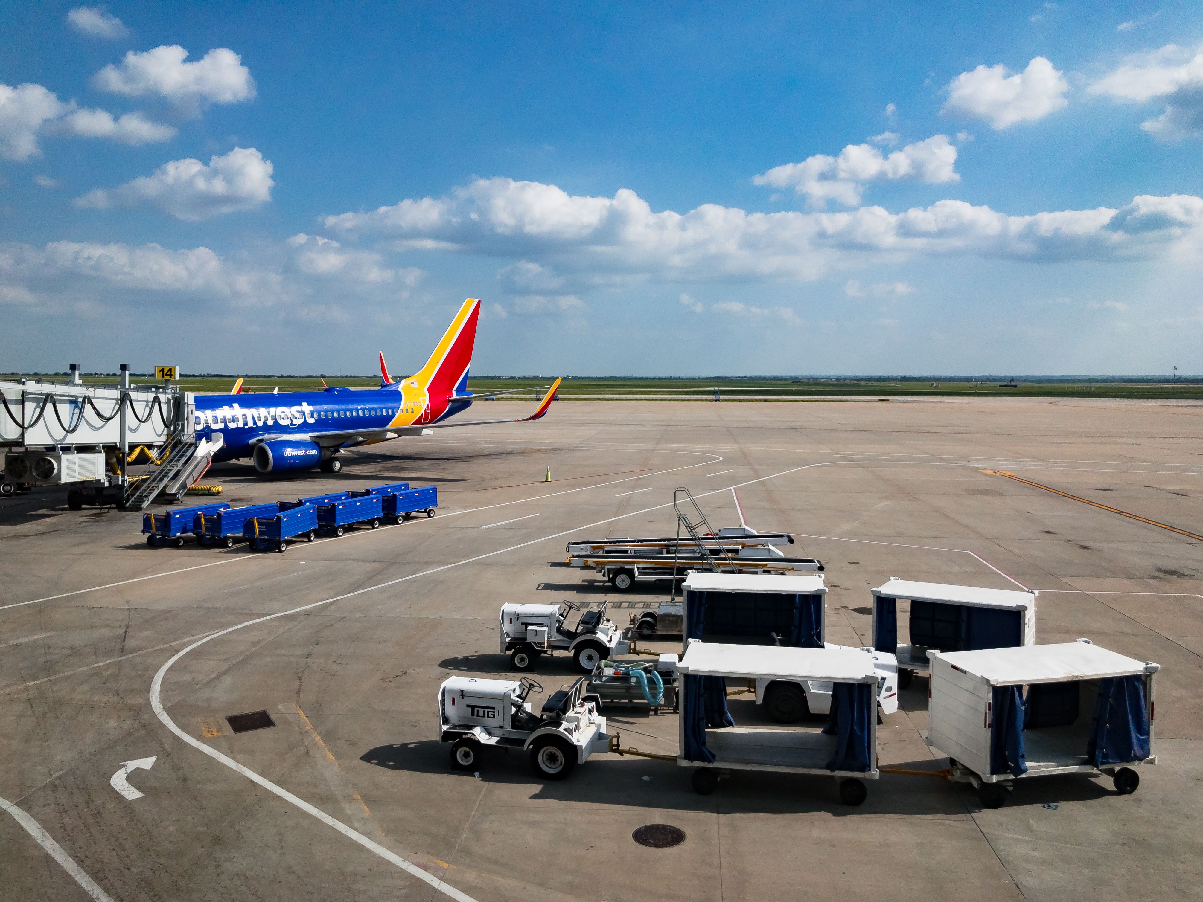 Oklahoma City, Oklahoma / USA - May 13, 2018: View of a Southwest Airline Plane at a Terminal at the Will Rogers Airport in Oklahoma City, OK