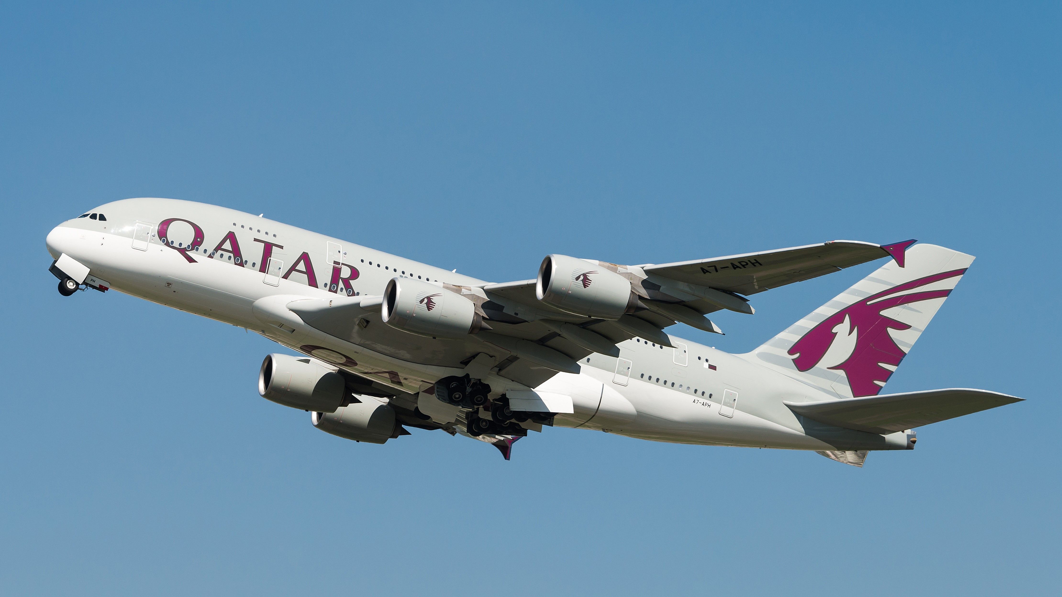 Qatar Airways Airbus A380 Departing London Heathrow Airport