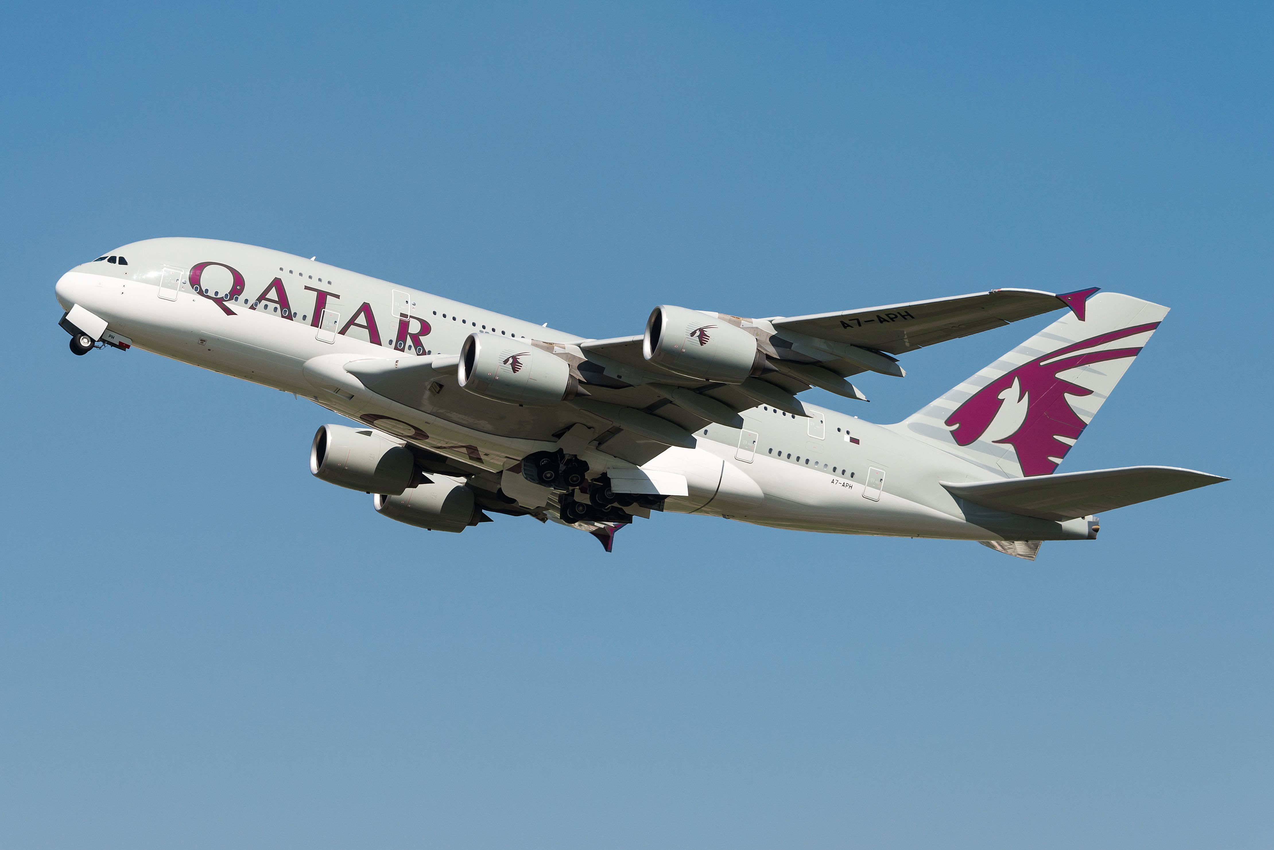 Qatar Airways Airbus A380 Departing London Heathrow Airport