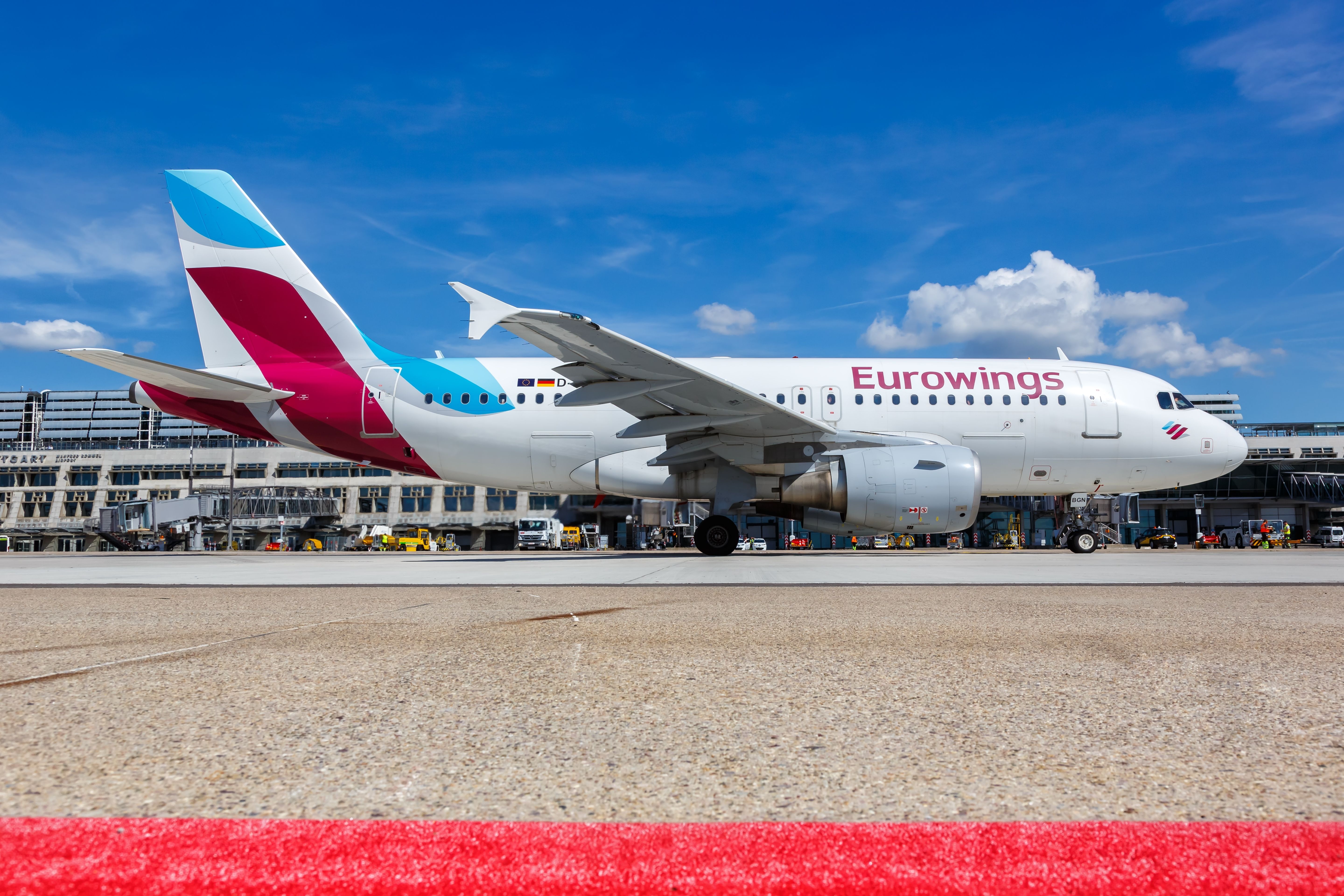 A Eurowings Airbus parked at Stuttgart airport