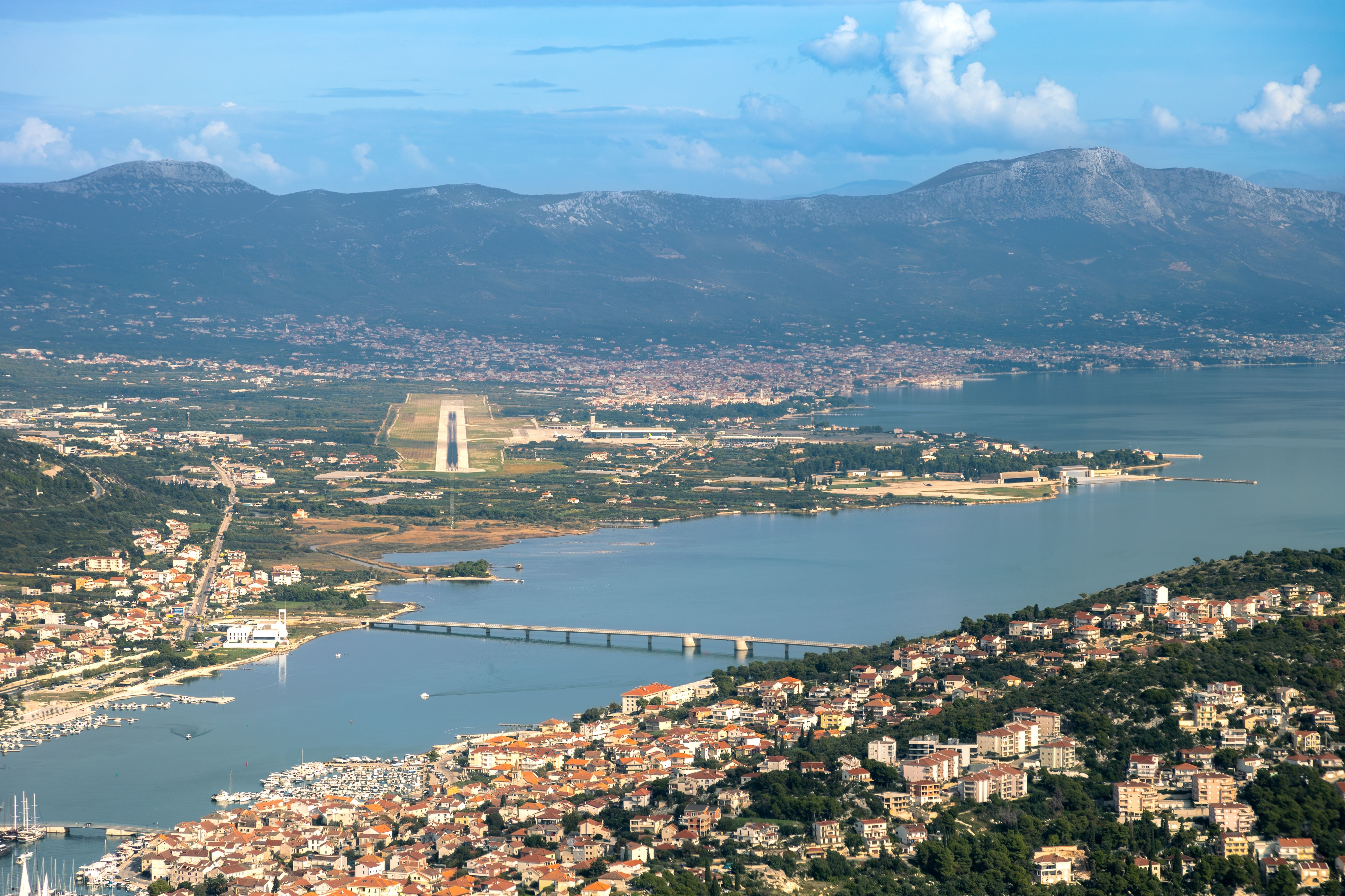 The view from the front of a plane shortly before landing in Split, Croatia.