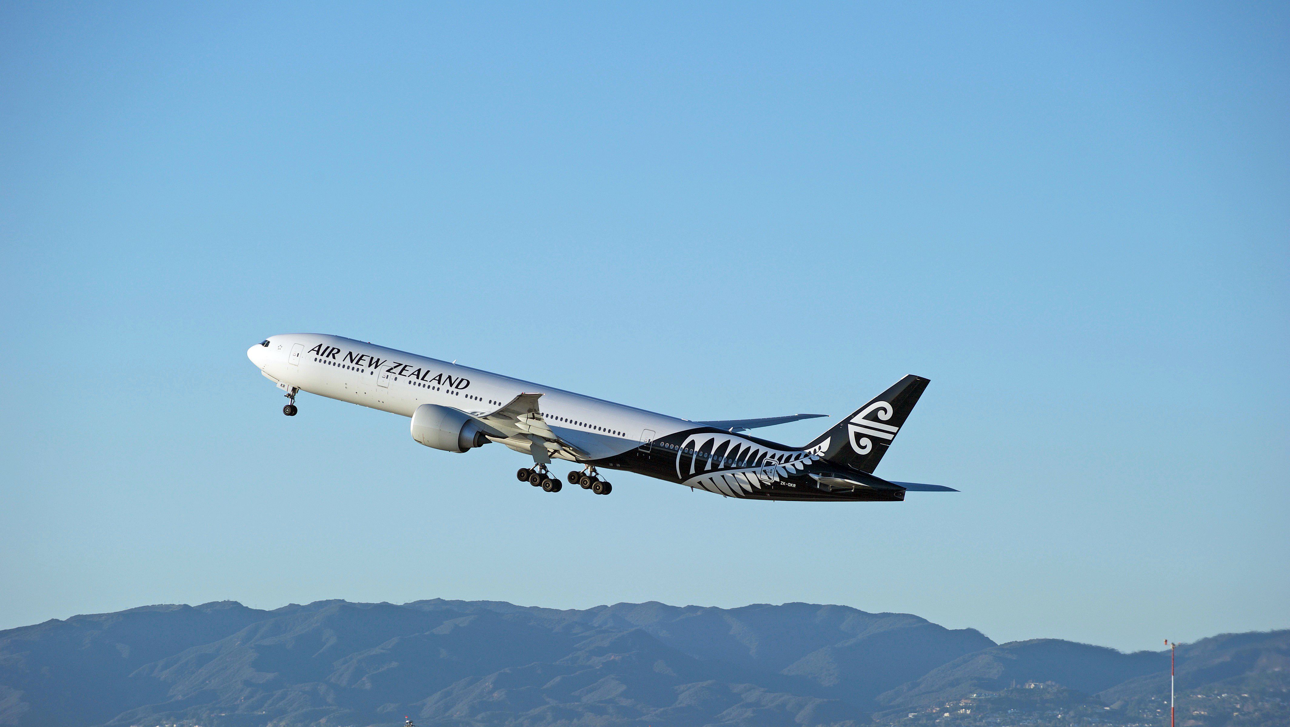 LOS ANGELES/CALIFORNIA - FEB. 7, 2016: Air New Zealand Boeing 777 is airborne as it departs Los Angeles International Airport, Los Angeles, California USA