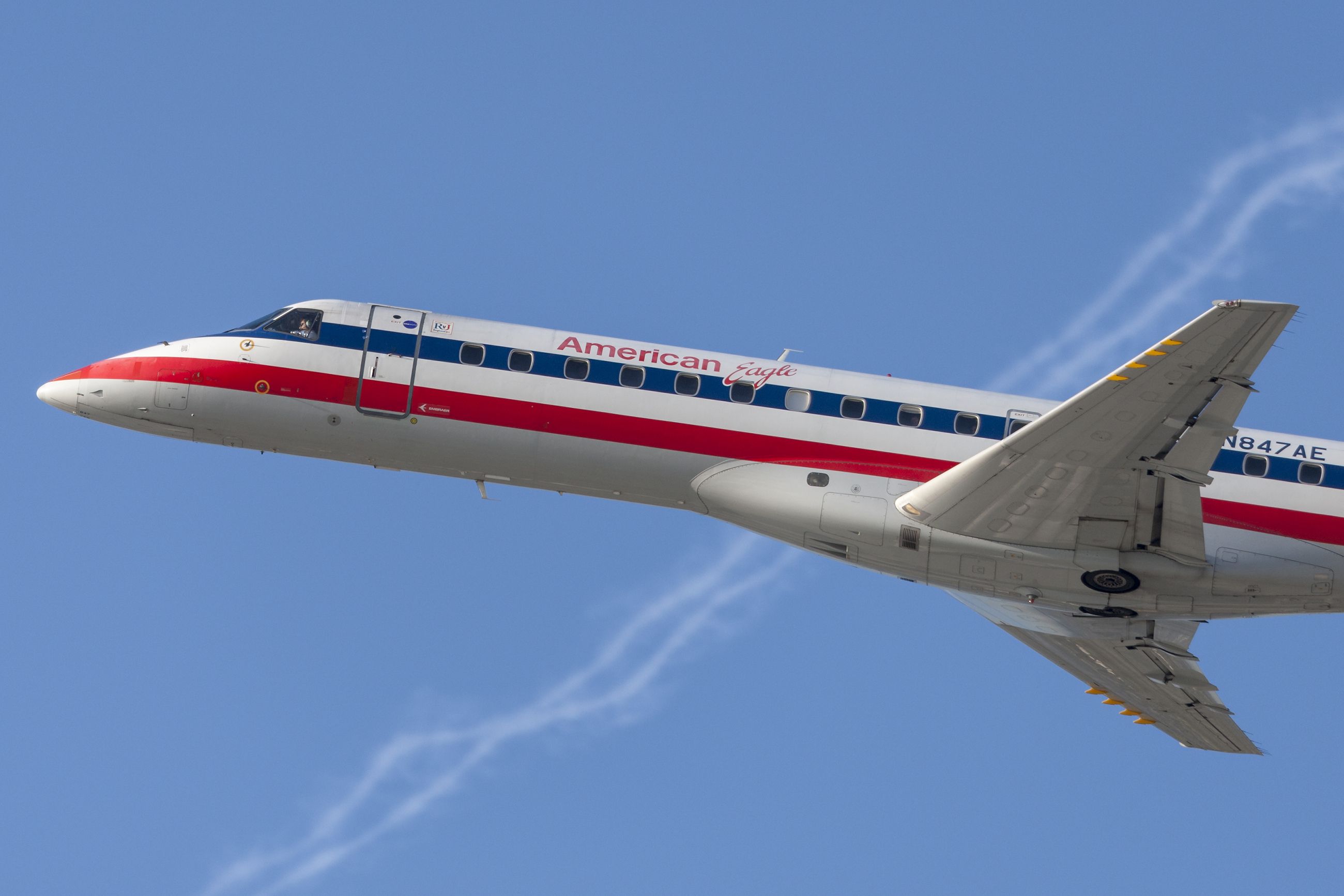 March 10, 2010: American Eagle Airlines (American Airlines) Embraer ERJ-140 aircraft taking off from Los Angeles International Airport.