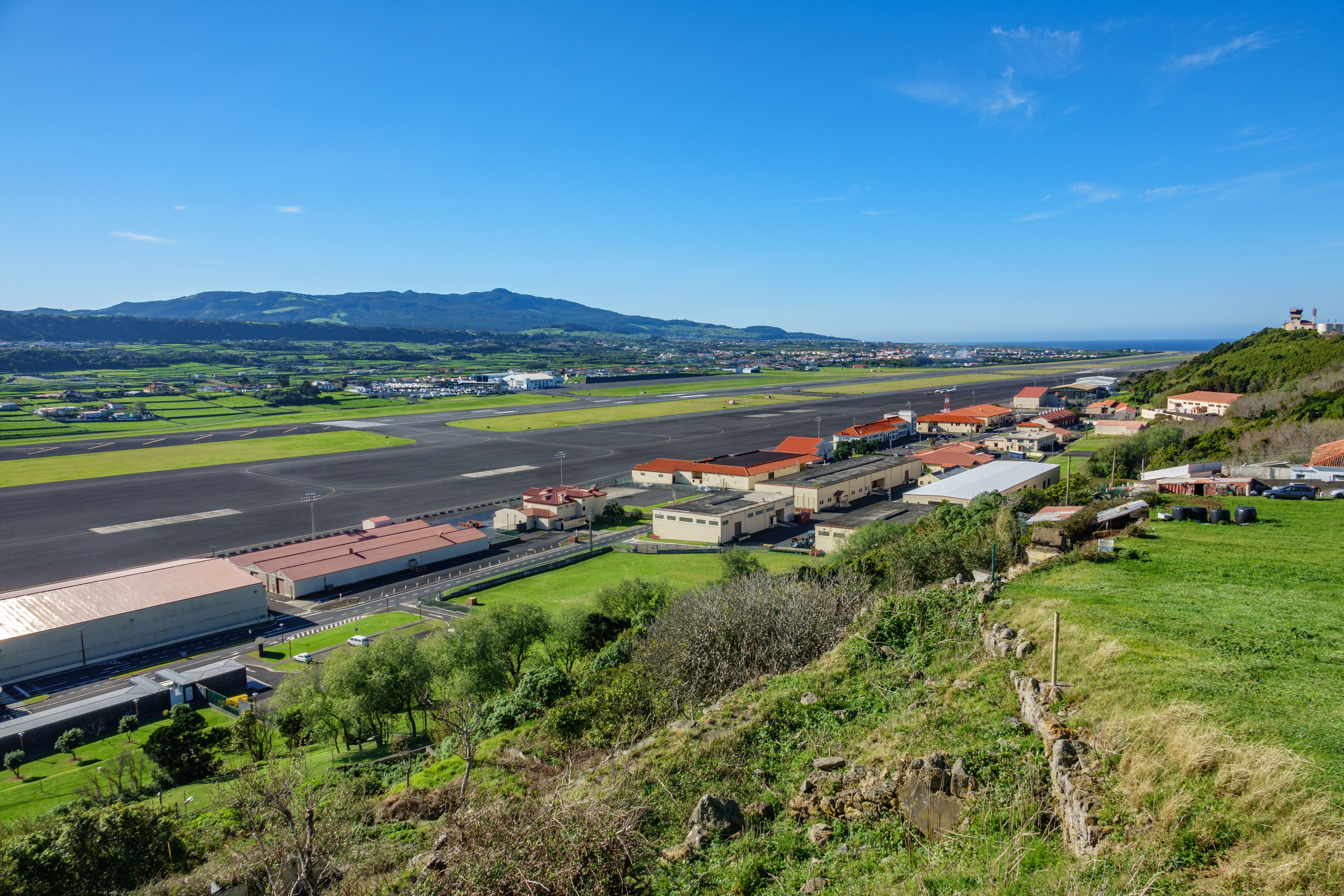 Wide angle view of Terceira Airport (TER) in Azores islands