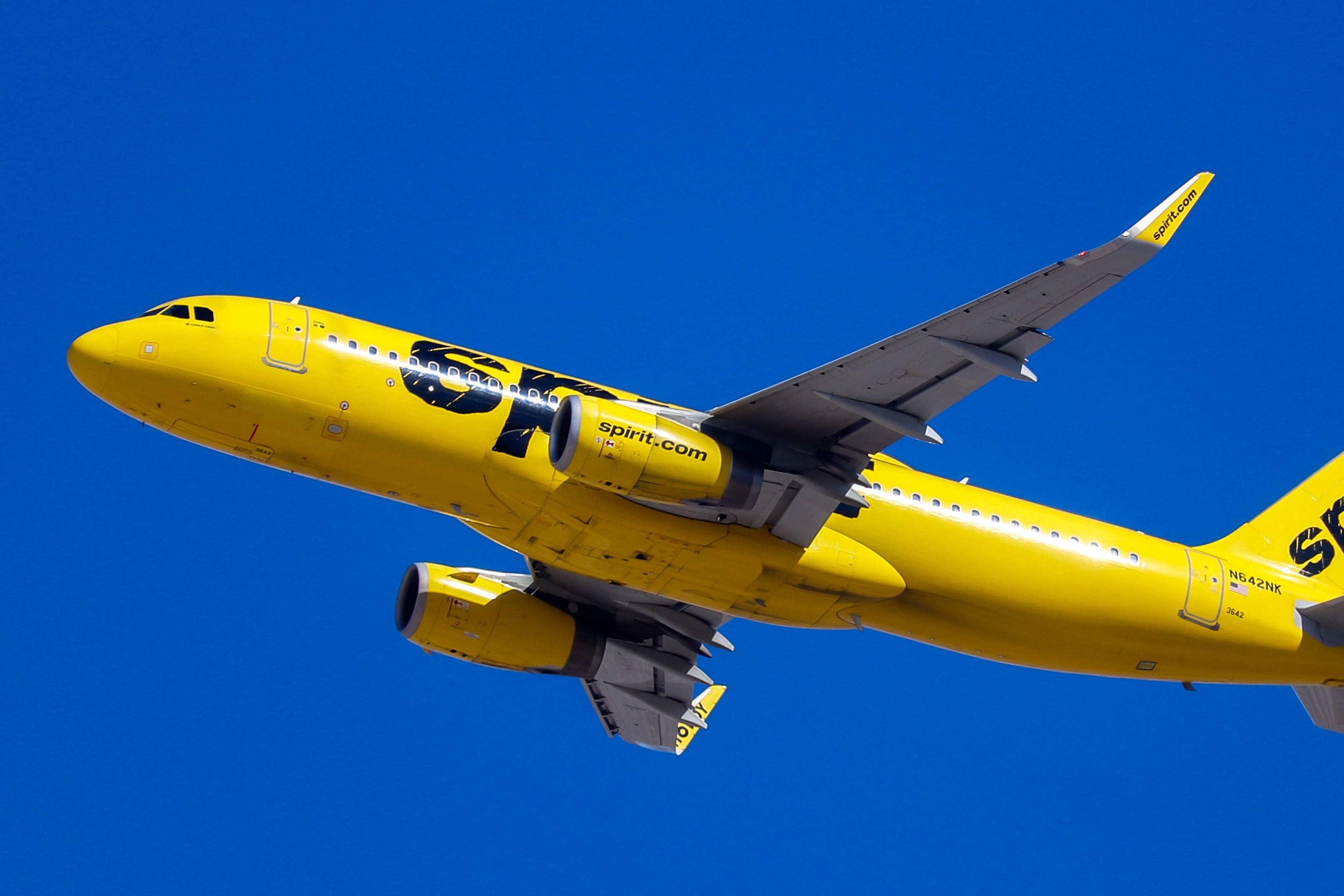 Spirit Airlines Airbus A320ceo departing LAS shutterstock_2128295144