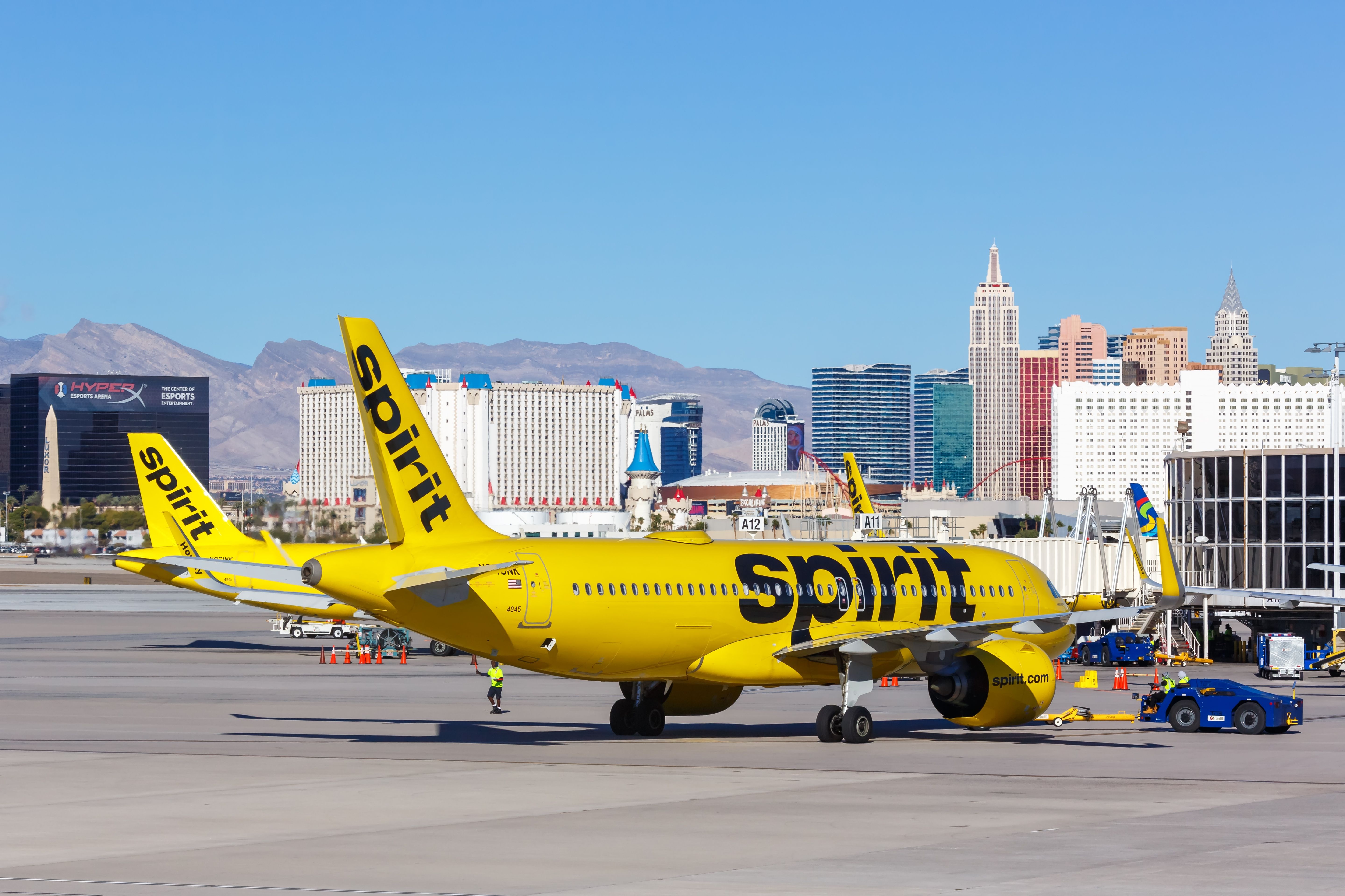 Spirit Airlines aircraft at Harry Reid International Airport LAS shutterstock_2278487149