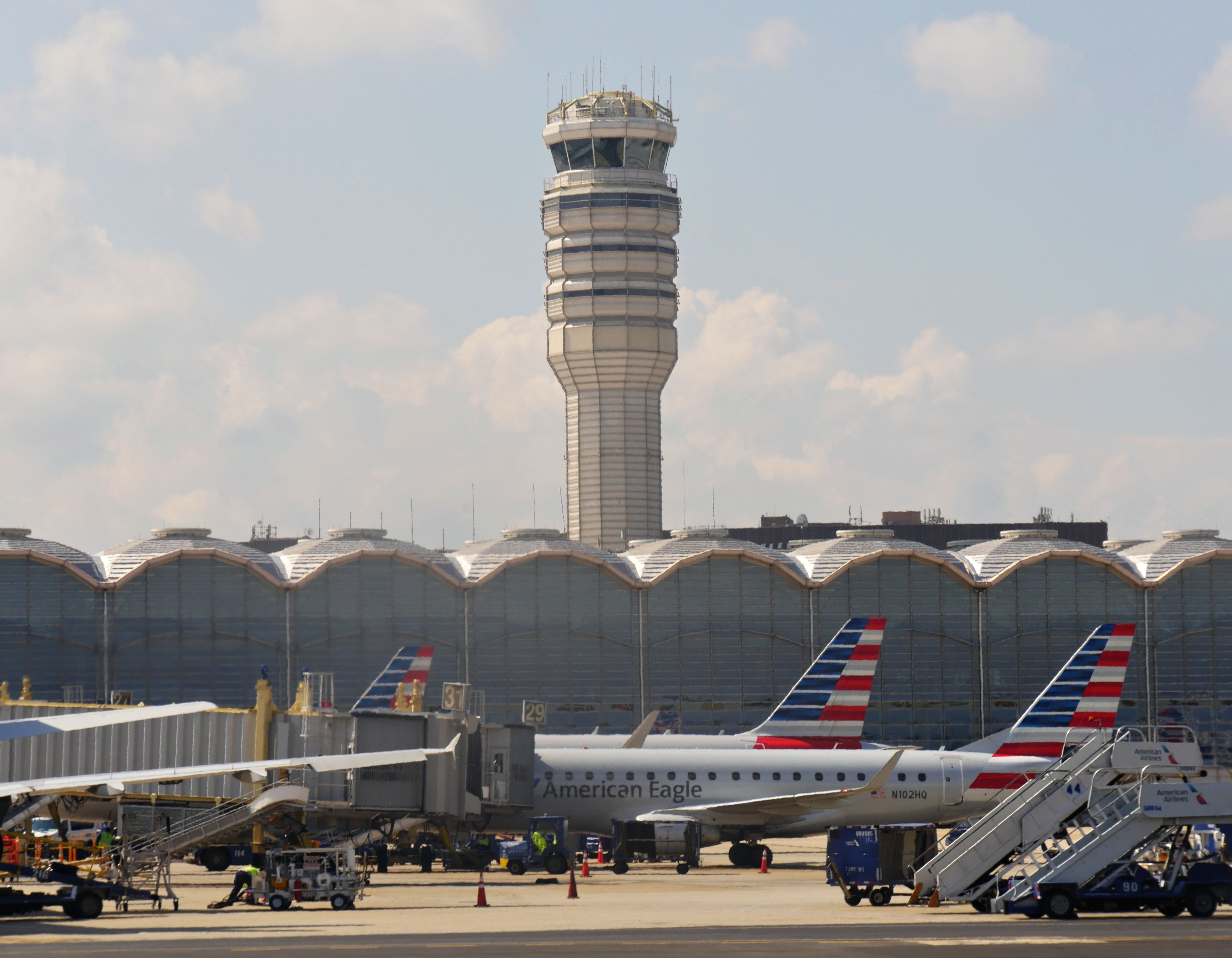 American Airlines aircraft at Ronald Reagan Washington National Airport DCA shutterstock_737078509