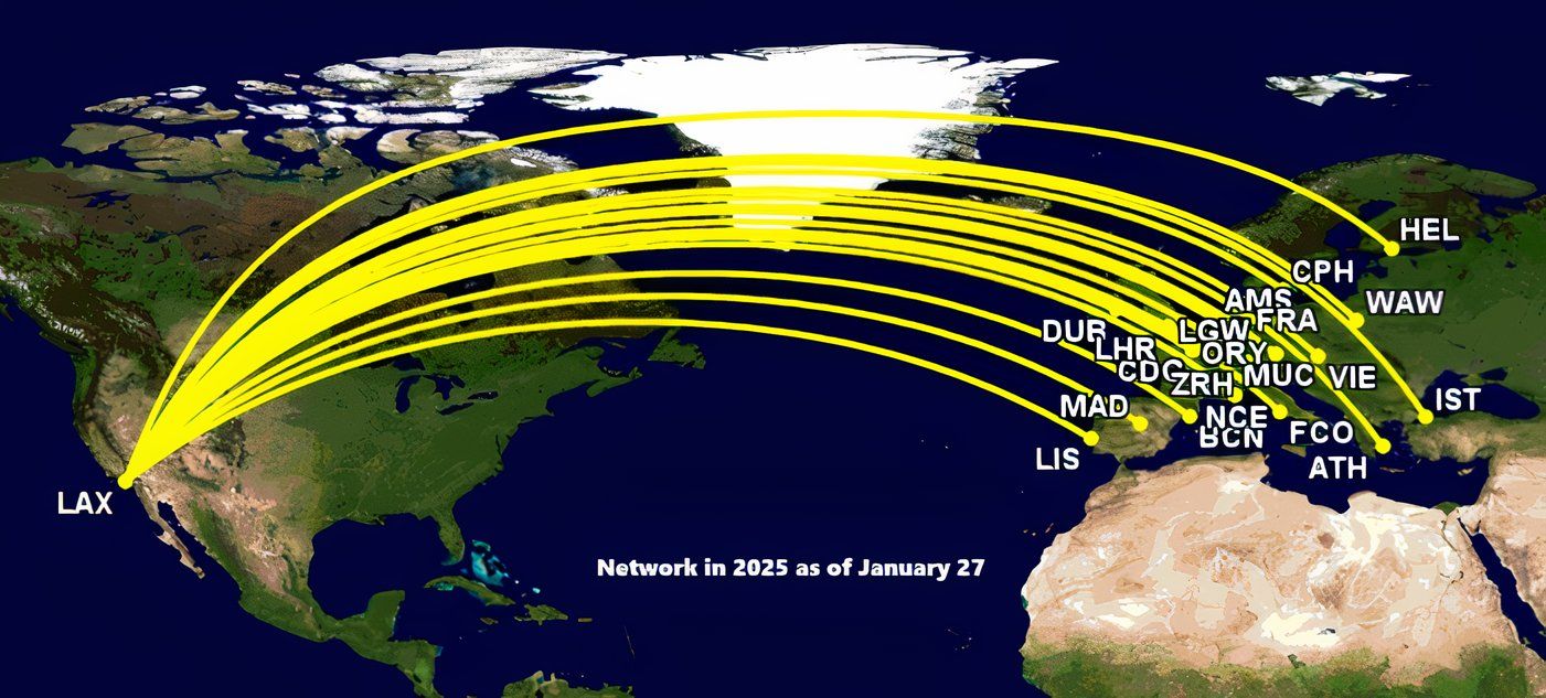 LAX to Europe map