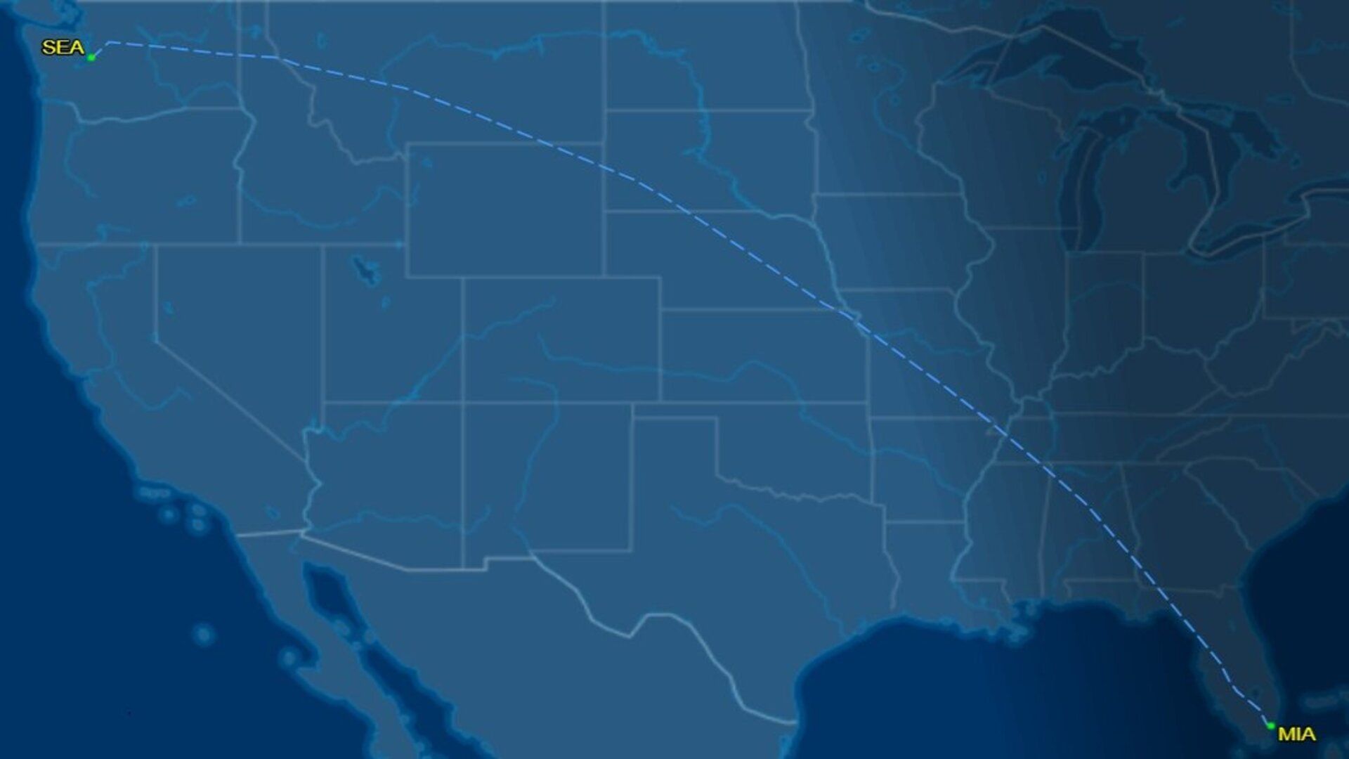 American Airlines' route with Boeing 737 MAX 8 from MIA to SEA.