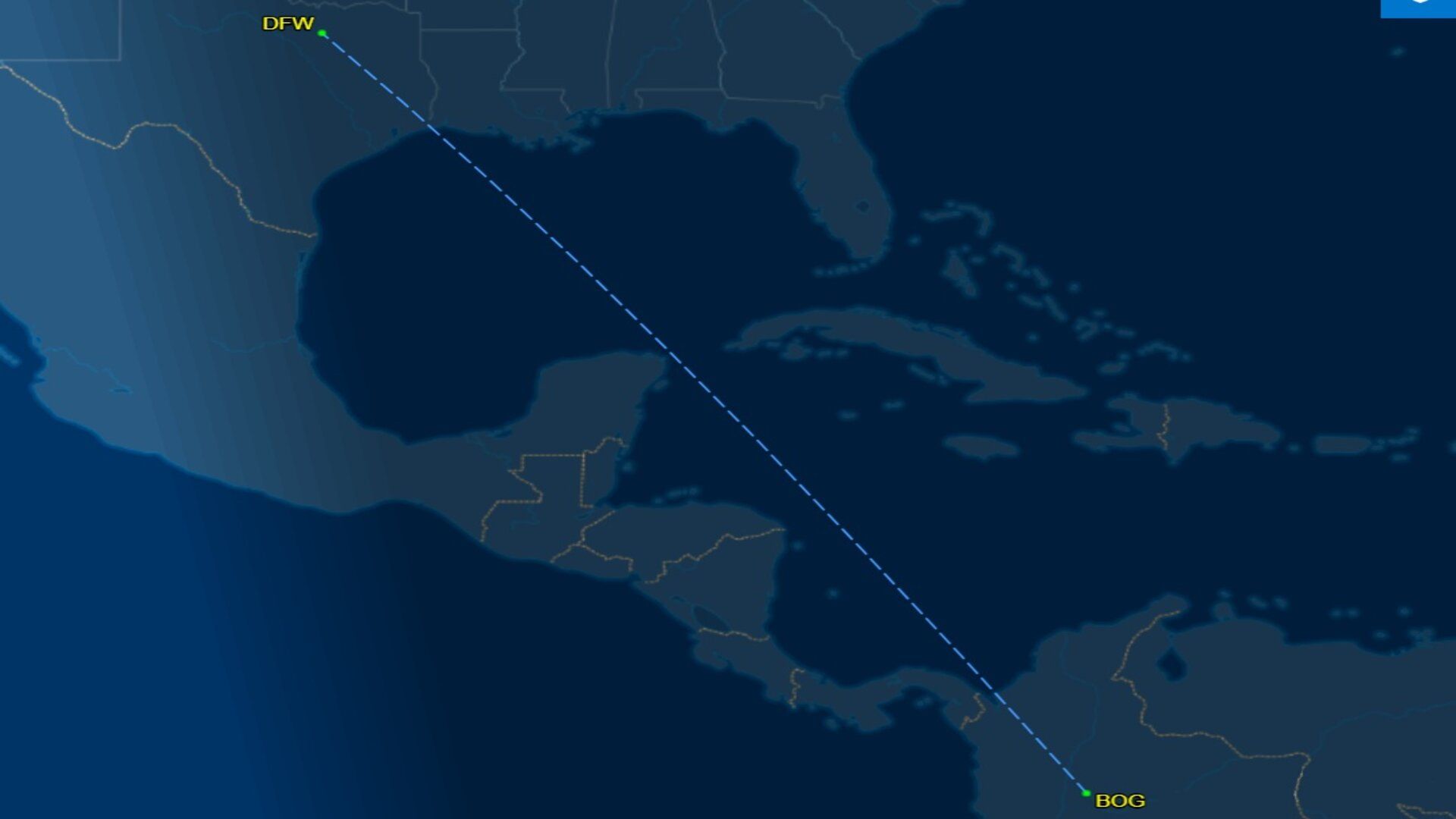 American Airlines' route with Boeing 737 MAX 8 from BOG toDFW