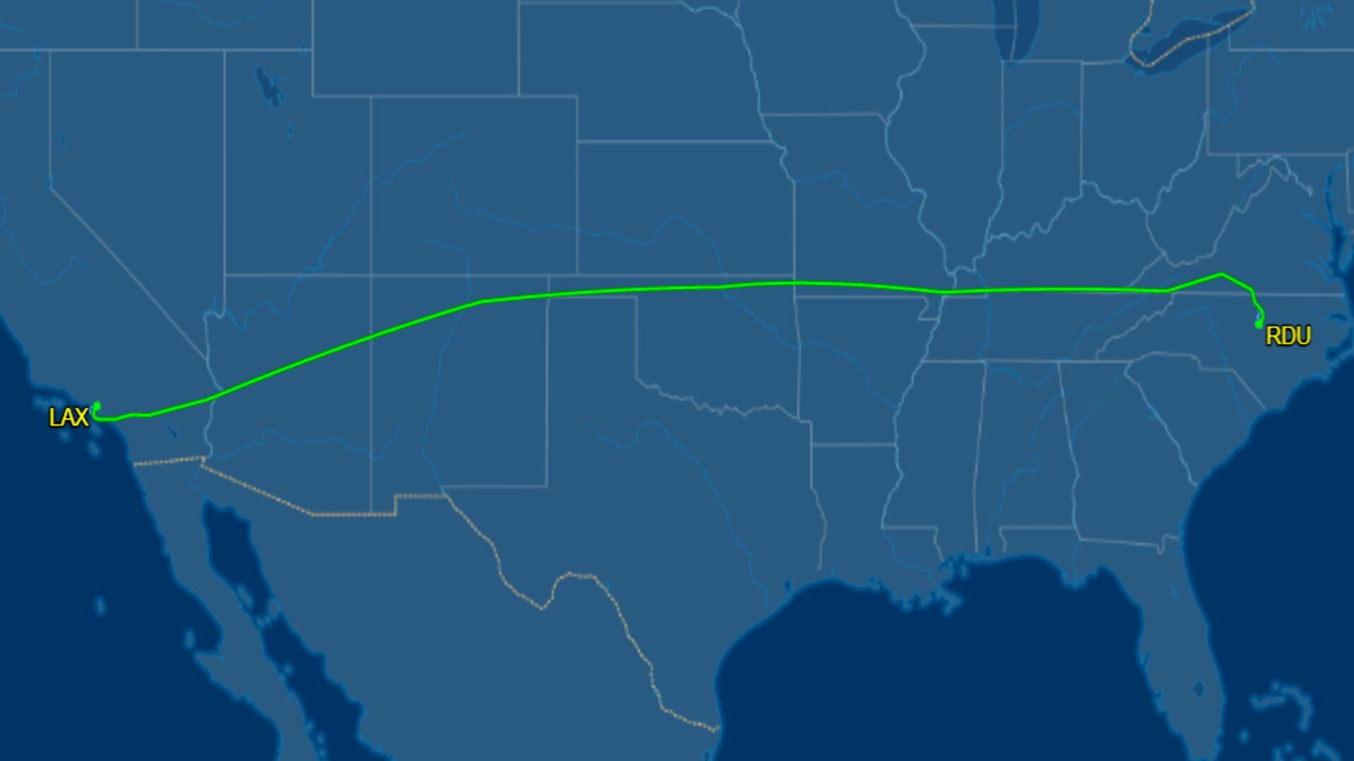 American Airlines' route with Boeing 737 MAX 8 from LAX to RDU