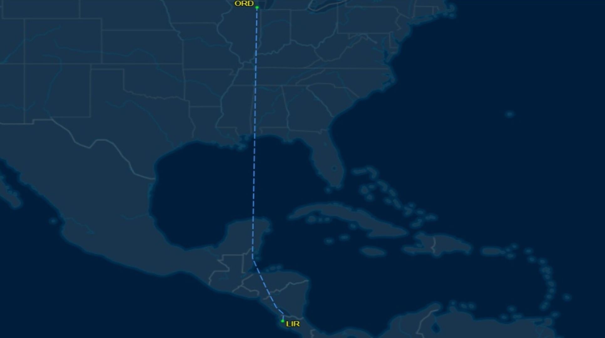 American Airlines' route with Boeing 737 MAX 8 from LIR to ORD