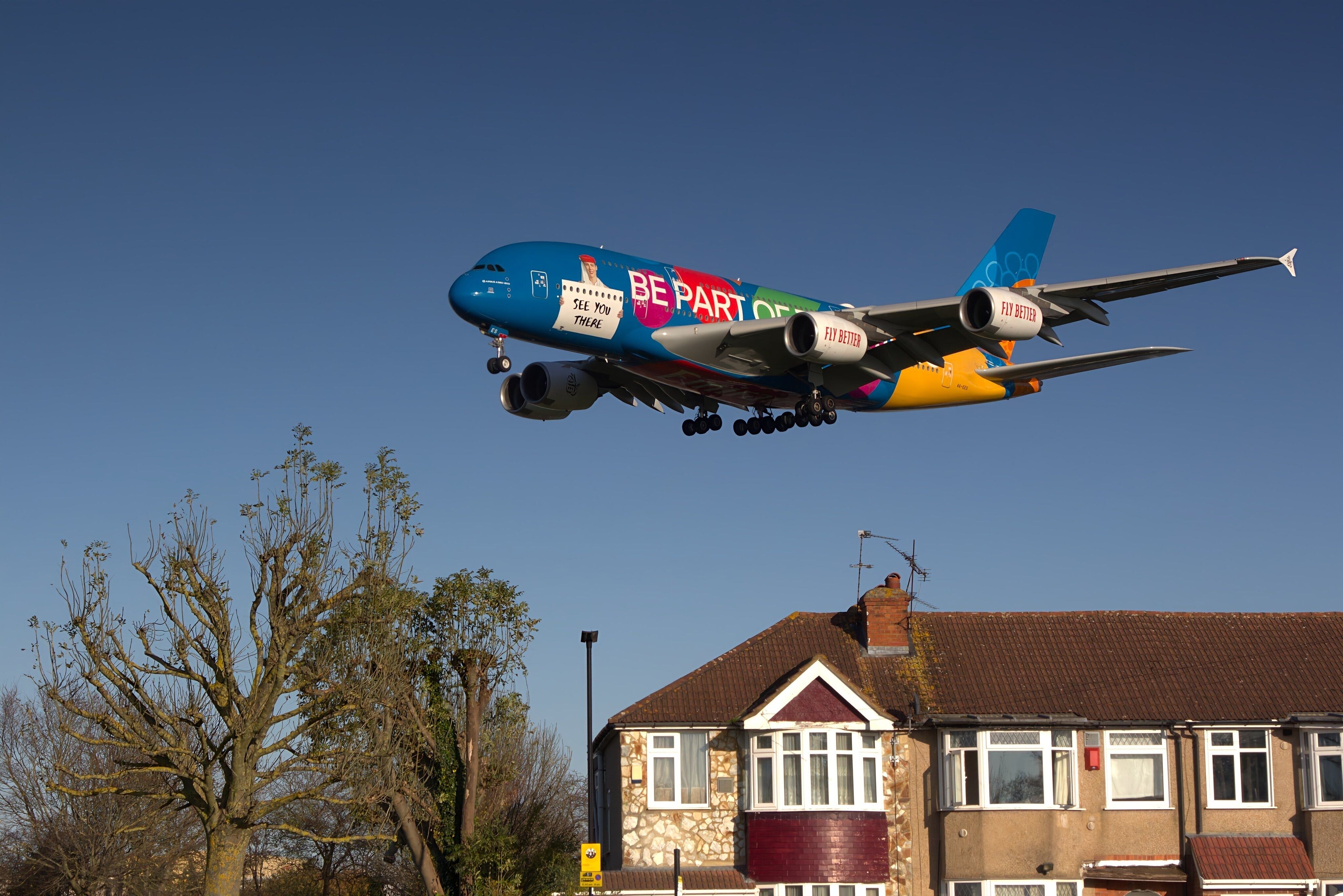 Emirates Airbus A380 Landing At Heathrow