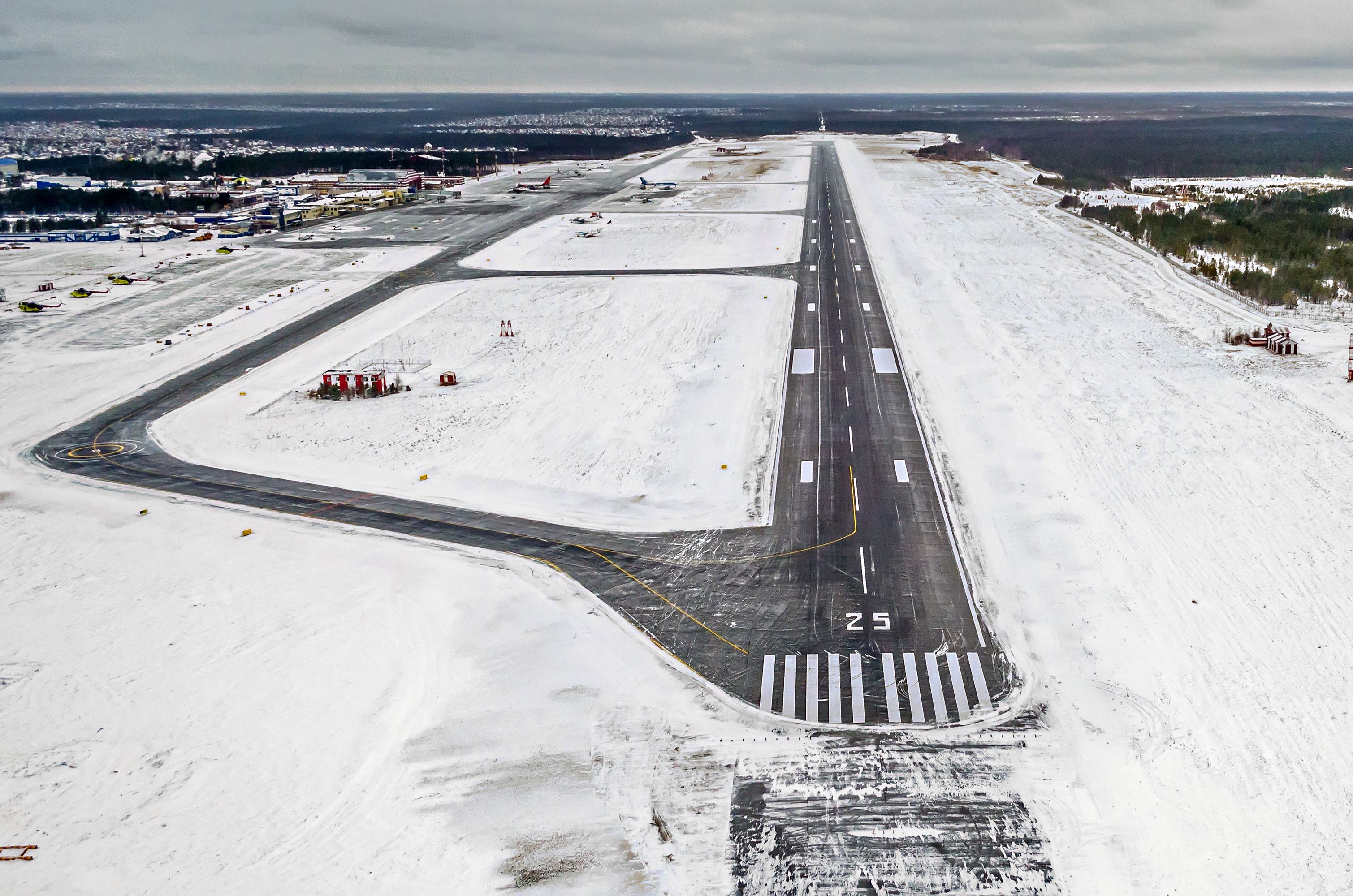 Snowy Runway Aerial View