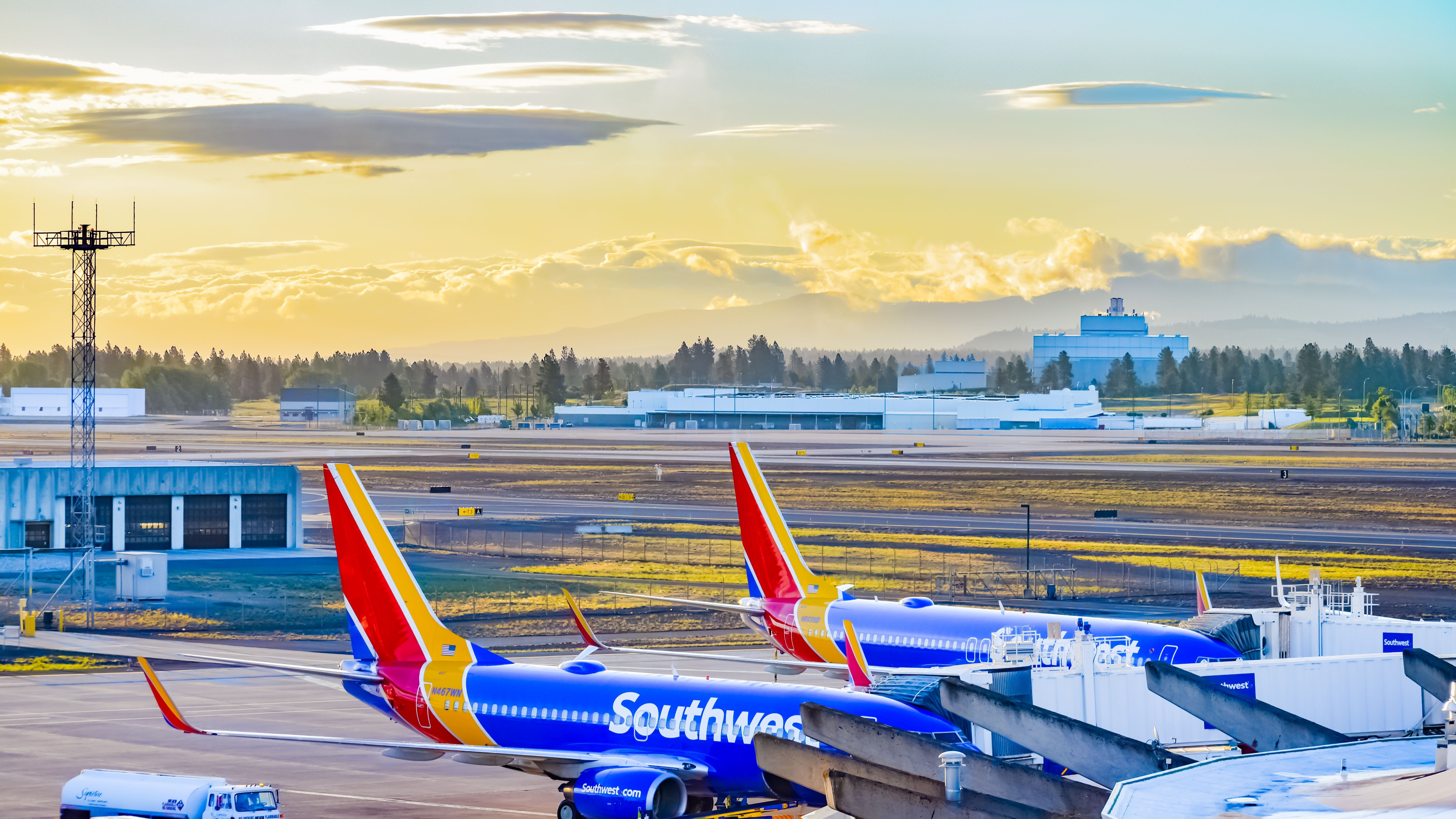 Southwest Airlines Boeing 737s parked at the gates shutterstock_2455016161