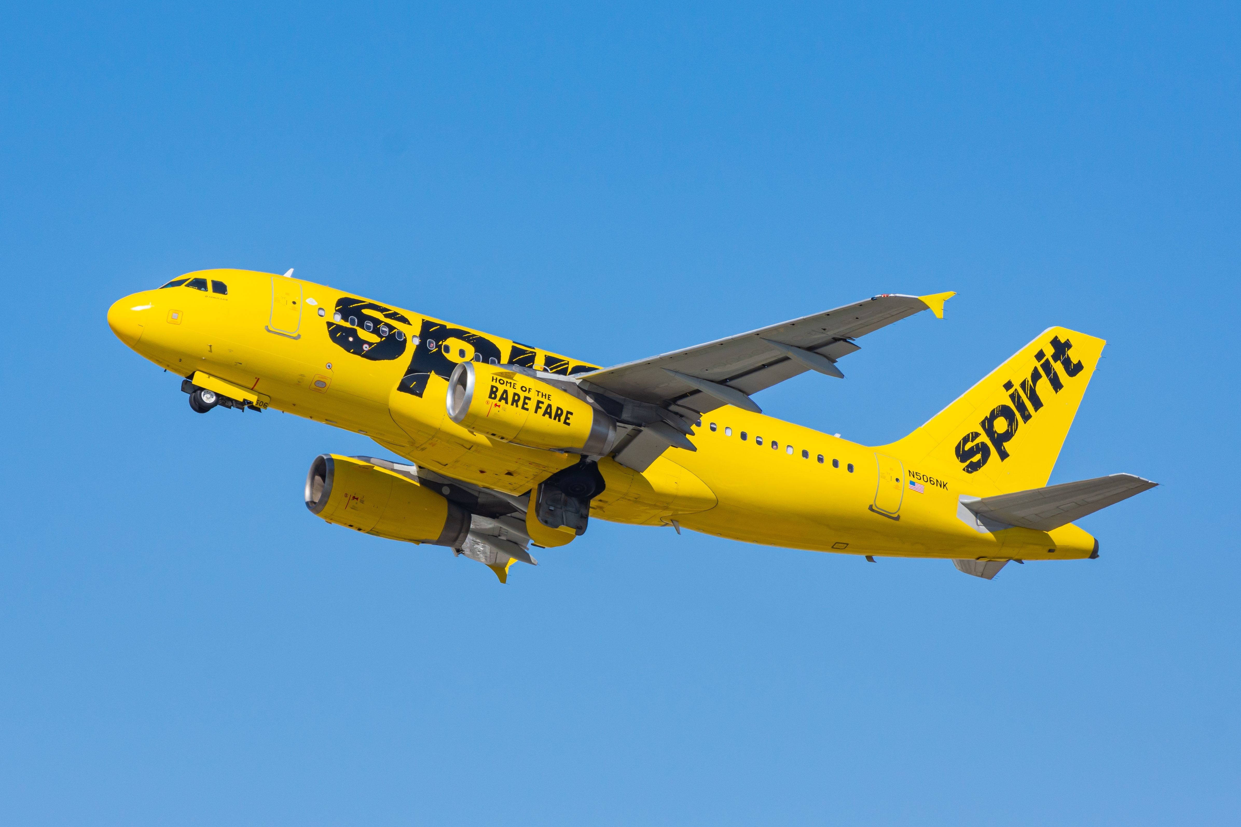 Spirit Airlines Airbus A319 landing at Los Angeles International Airport LAX shutterstock_2362723307