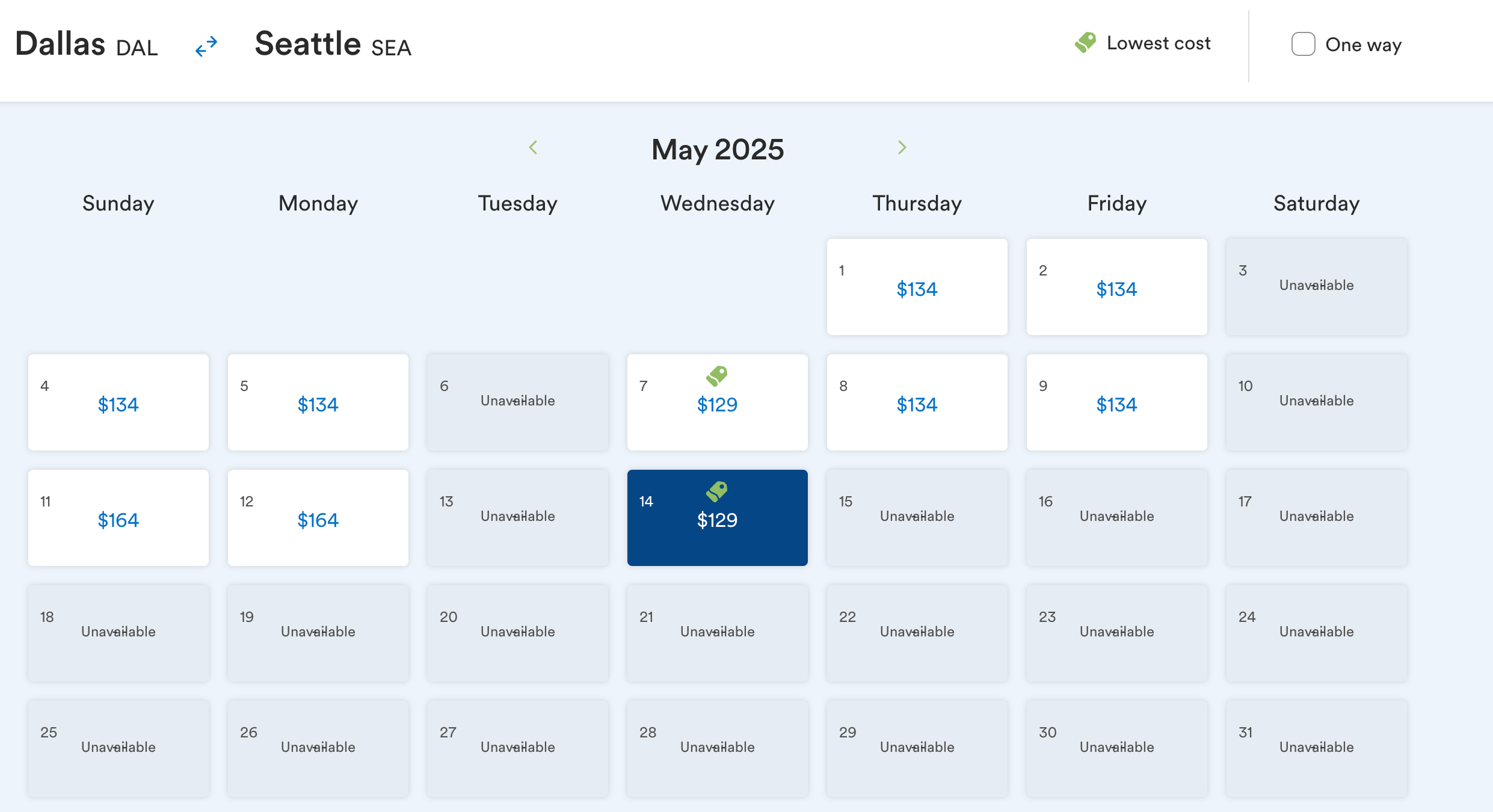 Alaska Airlines flights from Dallas Love Field (DAL) to Seattle-Tacoma International Airport (SEA)