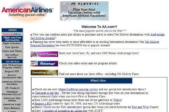 american airlines 1998 website