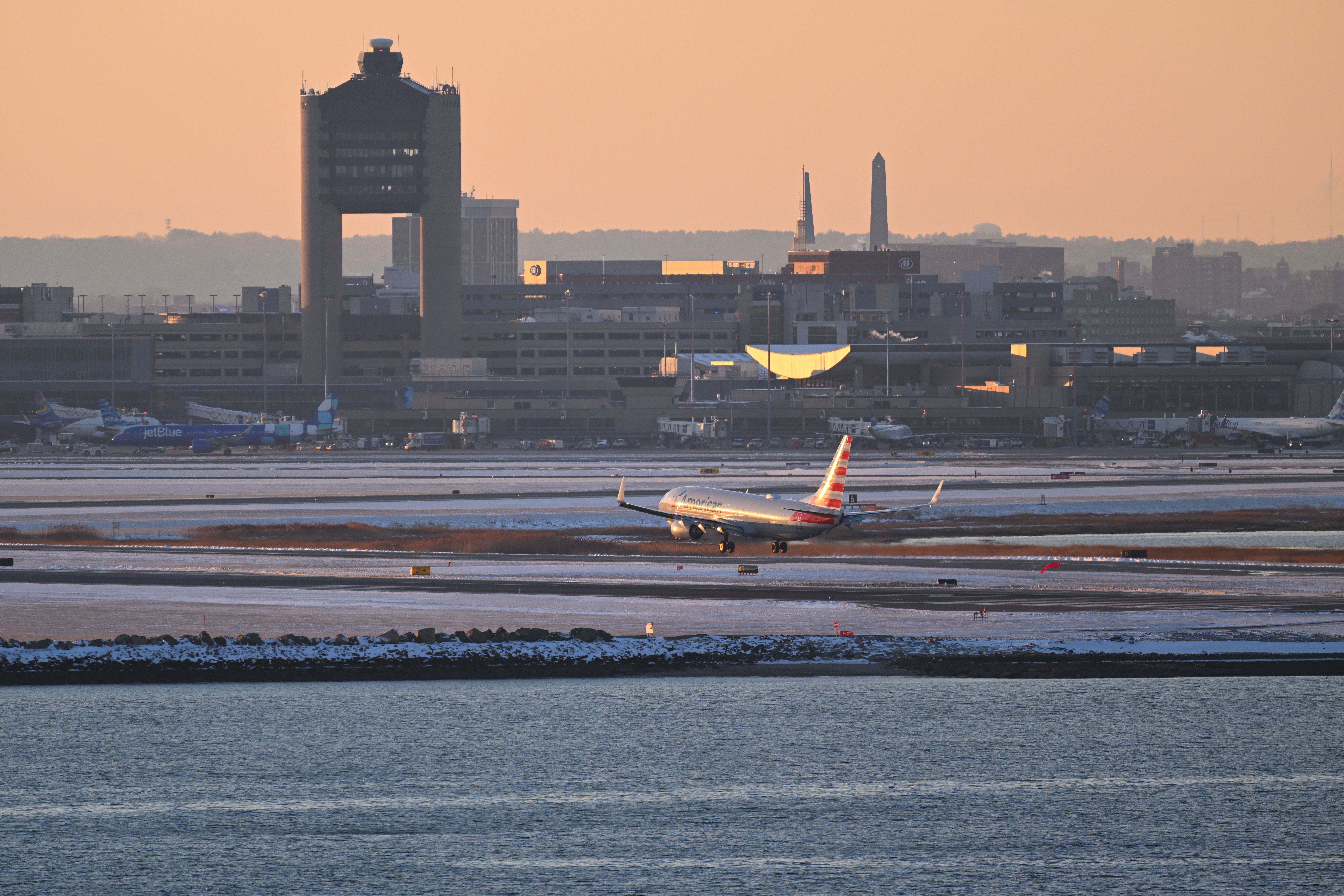 Boston Logan Airport with AA B737 landing