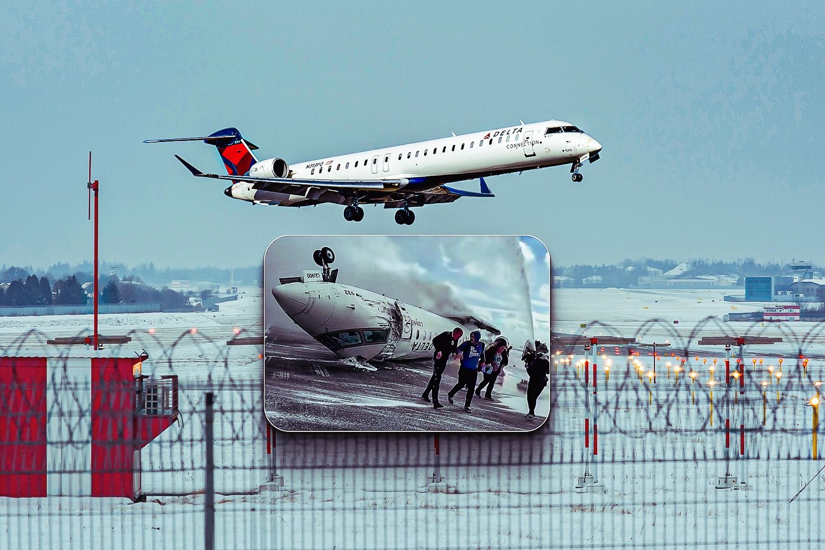 Delta Connection CRJ900撞車地與多倫多的翻轉
