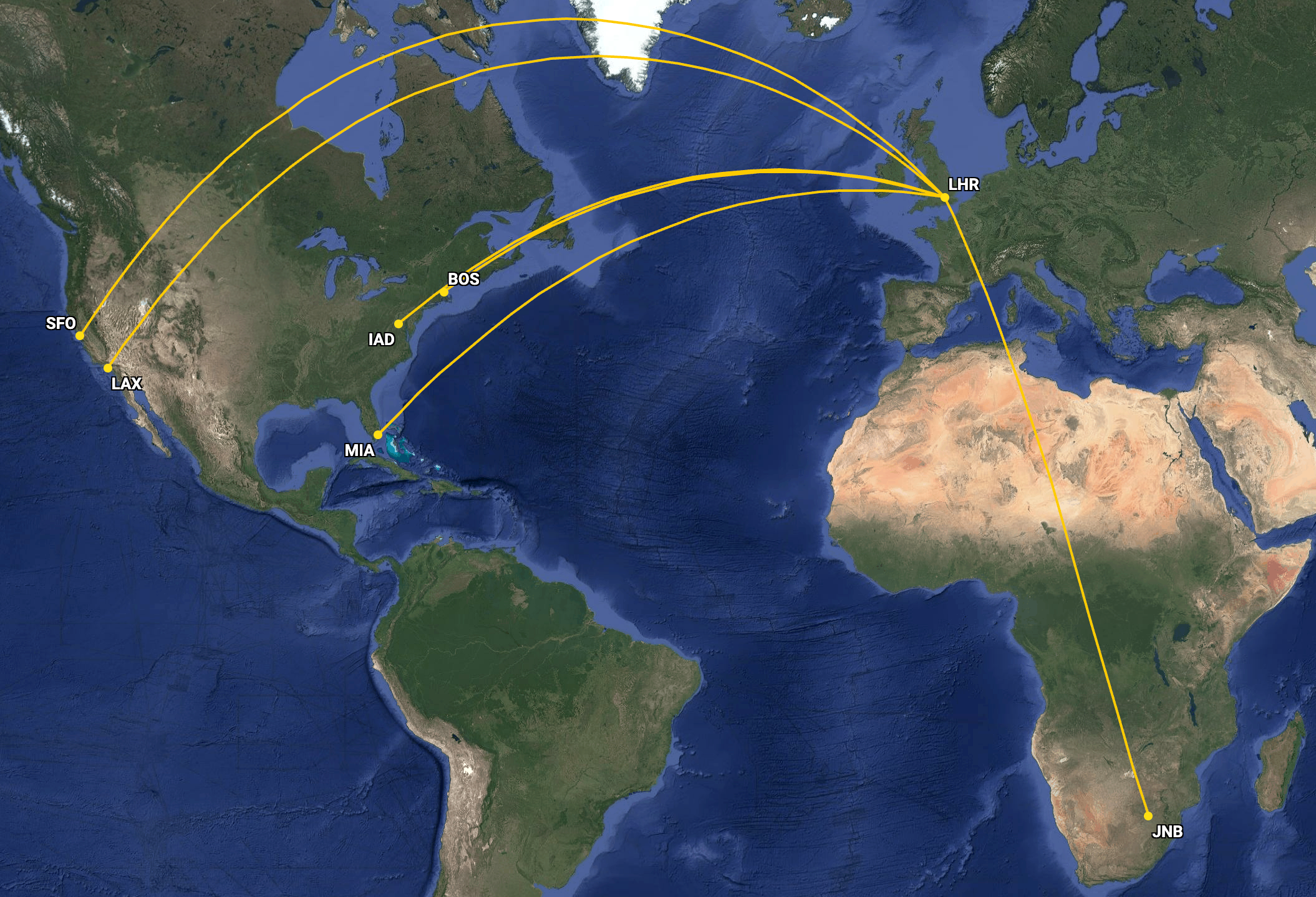 British Airways Airbus A380 network in June 2025