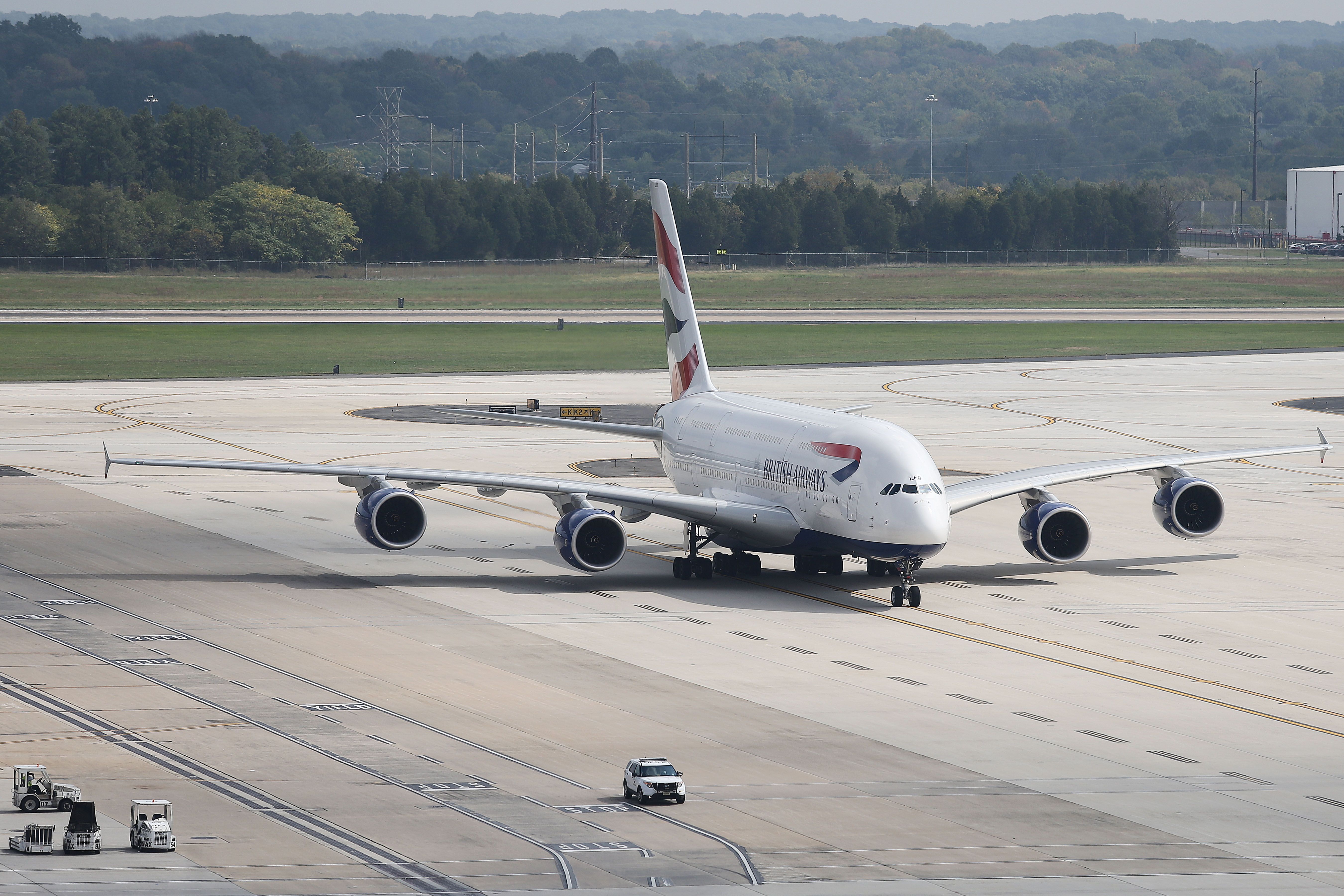 British Airways Airbus A380 Taxiing Wide Shot